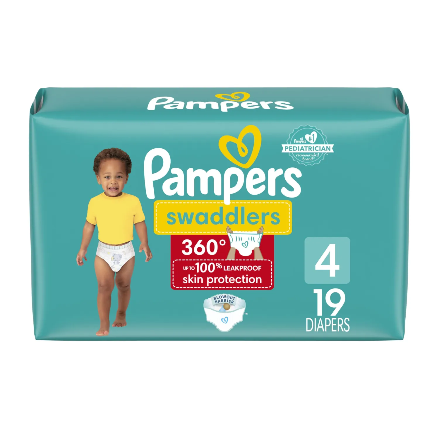 Pampers Swaddlers 360 Pull-On Diapers, Size 4 (16-28 lbs), 19 Count, for up to 100% Leakproof Skin Protection