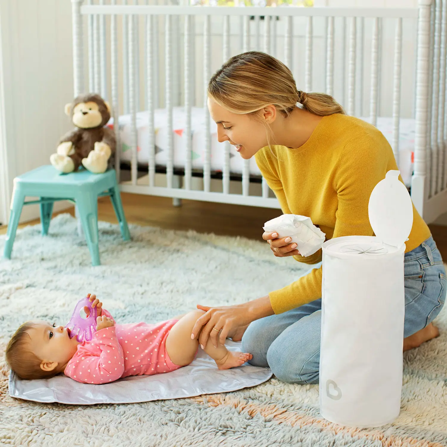 Munchkin® Toss™ Portable Disposable Diaper Pail, Holds up to 90 Newborn Diapers, 3 Pack, White