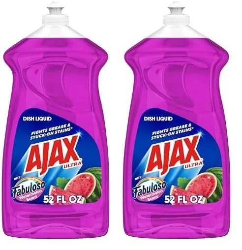 Ajax Ultra Liquid Dish Soap with Fabuloso Watermelon Scent, Fights Grease and Stuck-On Stains, Deep Cleaning Action, 52 fl oz Bottle (Pack of 2)