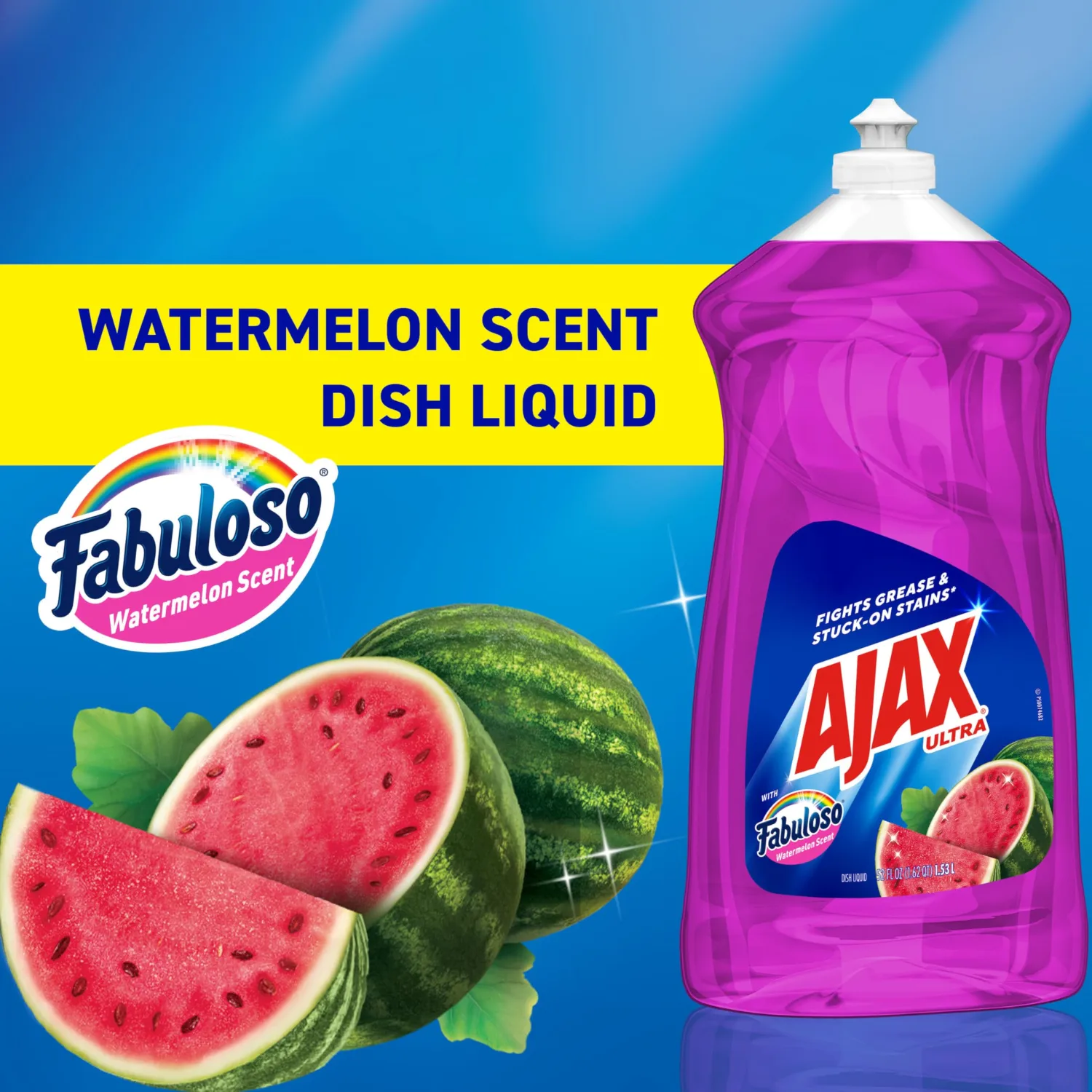 Ajax Ultra Liquid Dish Soap with Fabuloso Watermelon Scent, Fights Grease and Stuck-On Stains, Deep Cleaning Action, 52 fl oz Bottle (Pack of 2)