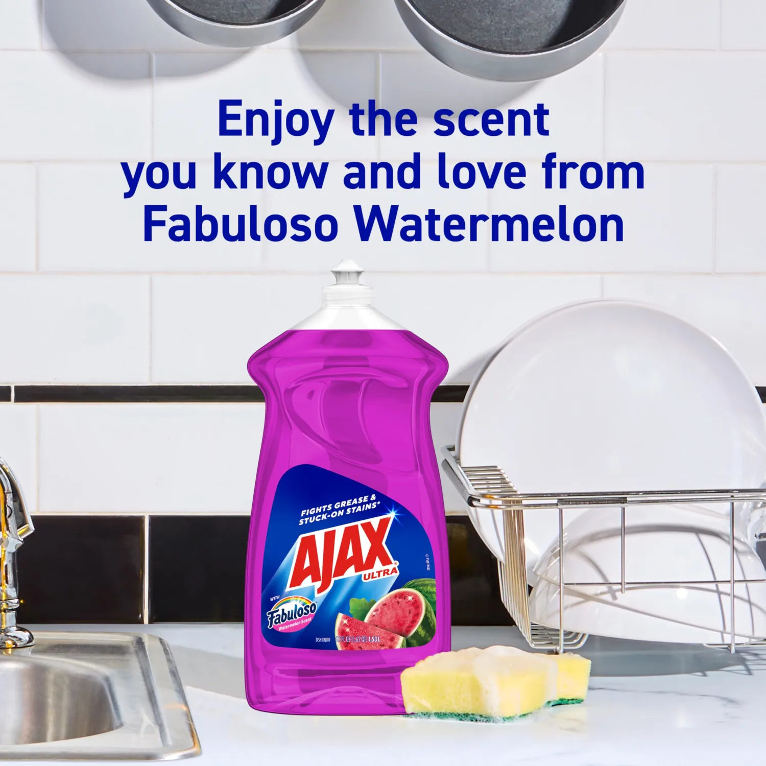 Ajax Ultra Liquid Dish Soap with Fabuloso Watermelon Scent, Fights Grease and Stuck-On Stains, Deep Cleaning Action, 52 fl oz Bottle (Pack of 2)