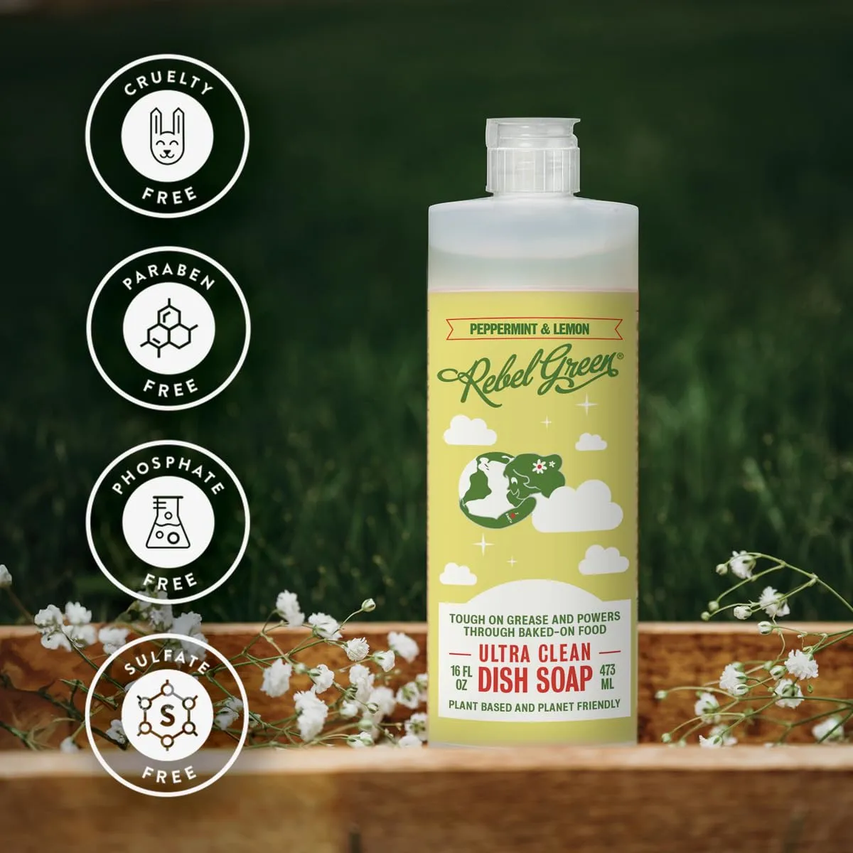 Rebel Green Dish Soap Peppermint Lemon, 16 oz