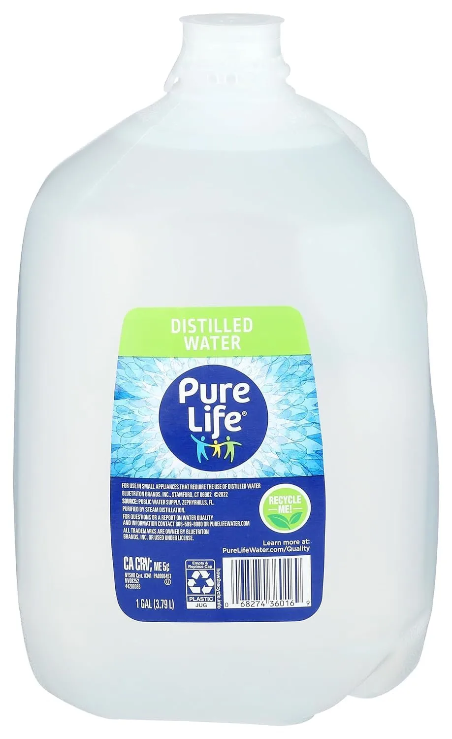 Pure Life Distilled Water, 1 Gallon, Plastic Bottled Water, 1 Jug