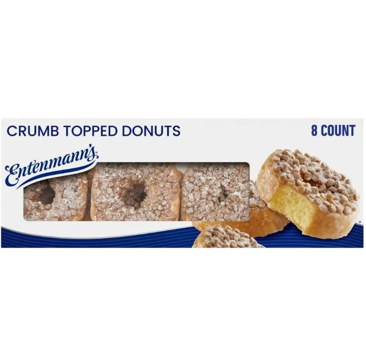 Entenmanns Crumb Topped Donuts, 8 count, Glazed Donuts, 15.5 oz Box