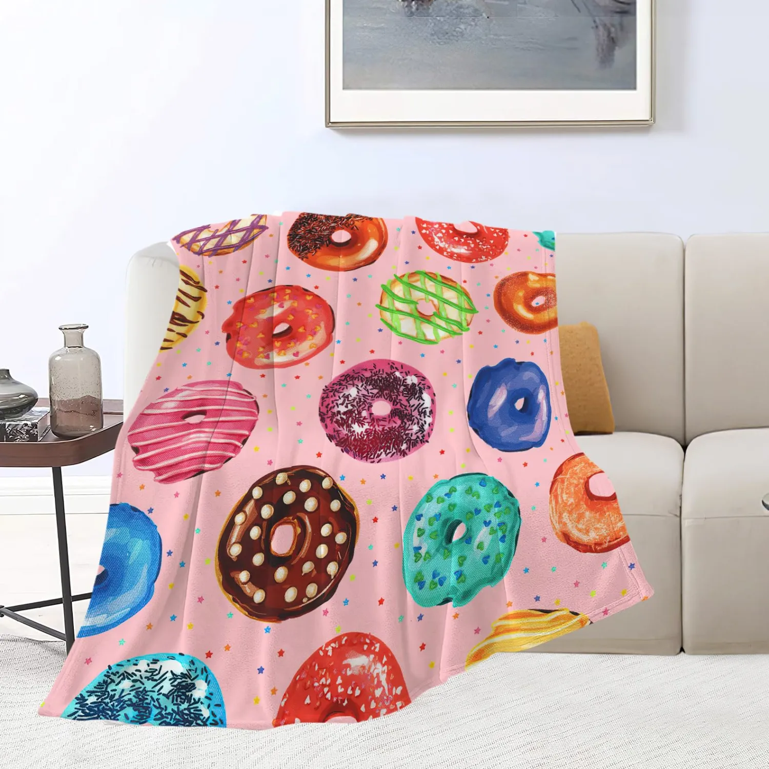 Colorful Donut Blanket Soft Warm Cozy Cute Donut Throw Blankets for Boys Girls Fuzzy Plush Blanket Fleece Flannel Kid Adults Gift for Bed Couch Sofa 50"x40"