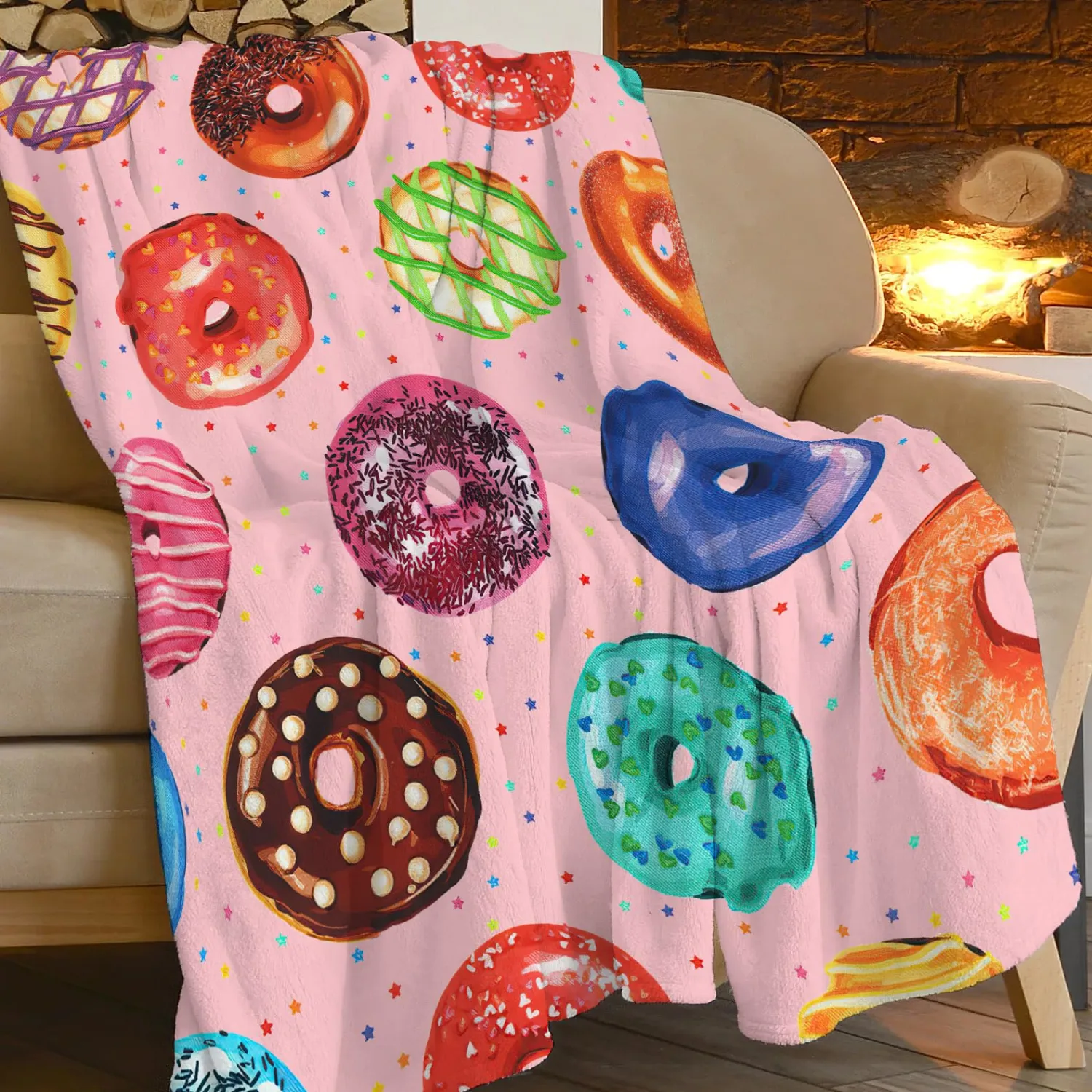 Colorful Donut Blanket Soft Warm Cozy Cute Donut Throw Blankets for Boys Girls Fuzzy Plush Blanket Fleece Flannel Kid Adults Gift for Bed Couch Sofa 50"x40"