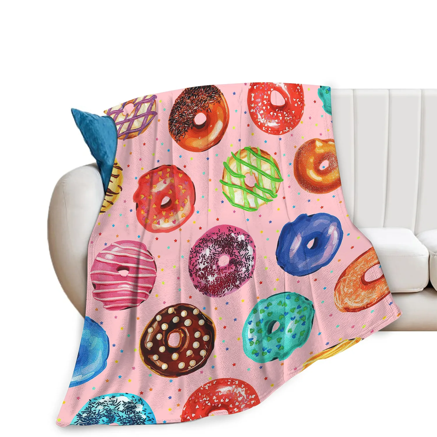 Colorful Donut Blanket Soft Warm Cozy Cute Donut Throw Blankets for Boys Girls Fuzzy Plush Blanket Fleece Flannel Kid Adults Gift for Bed Couch Sofa 50"x40"
