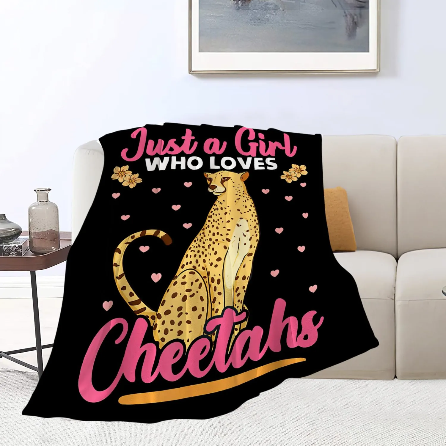Just A Girl Who Loves Cheetahs Blanket Soft Warm Cozy Leopard Throw Blankets for Boys Girls Fuzzy Plush Blanket Fleece Lightweight Flannel Kid Adults Gift for Bed Couch Sofa 50"x40"