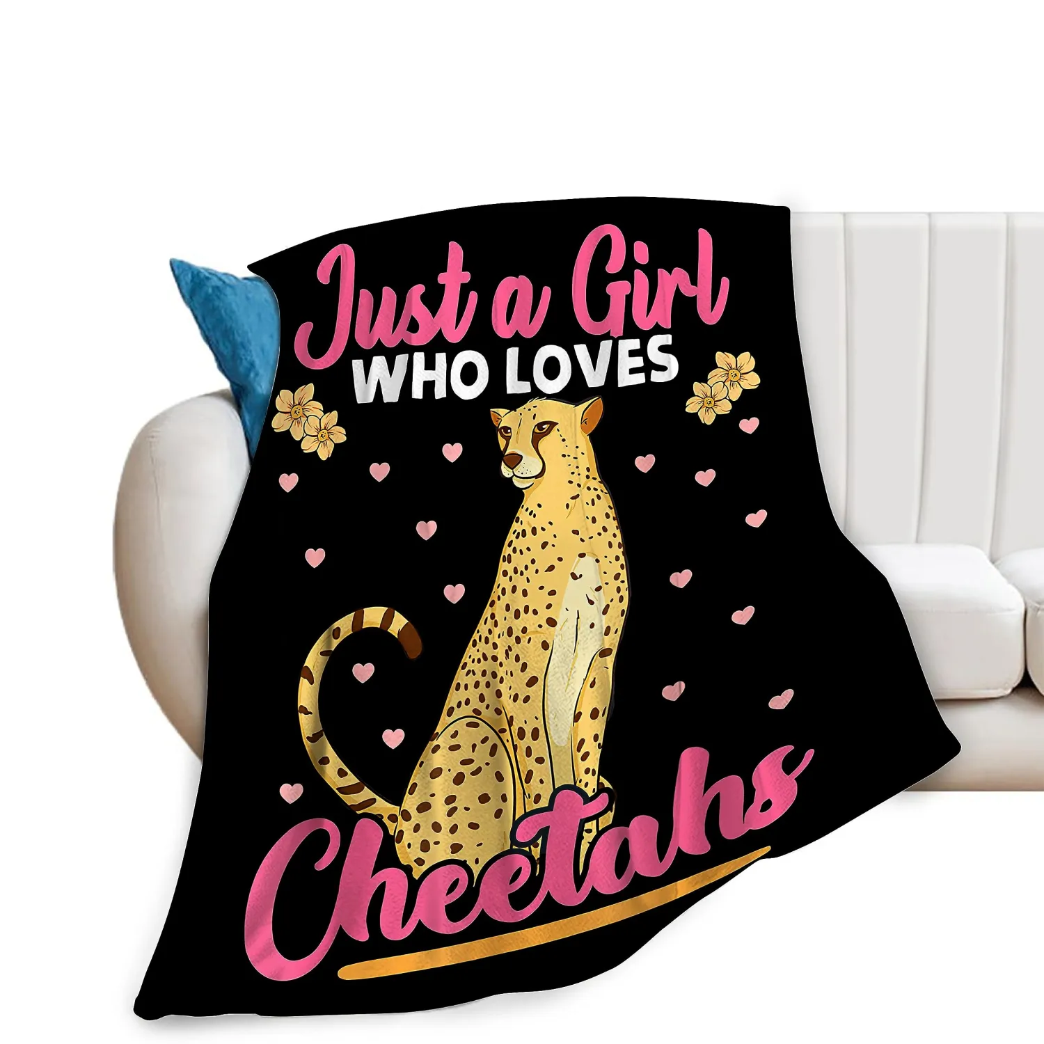 Just A Girl Who Loves Cheetahs Blanket Soft Warm Cozy Leopard Throw Blankets for Boys Girls Fuzzy Plush Blanket Fleece Lightweight Flannel Kid Adults Gift for Bed Couch Sofa 50"x40"