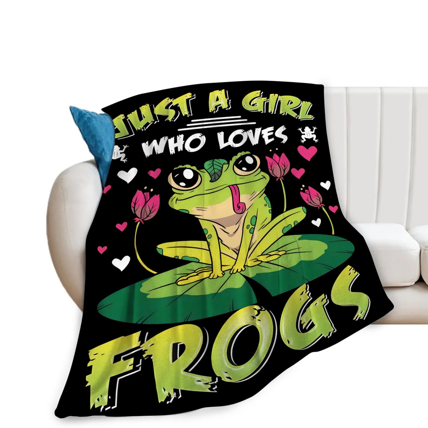 Just A Girl Who Loves Frogs Blanket Soft Warm Cozy Frog Lotus Throw Blanket Fuzzy Plush Fleece Lightweight Flannel Blankets Gift for Adult Women Girl Boy 50"x40"