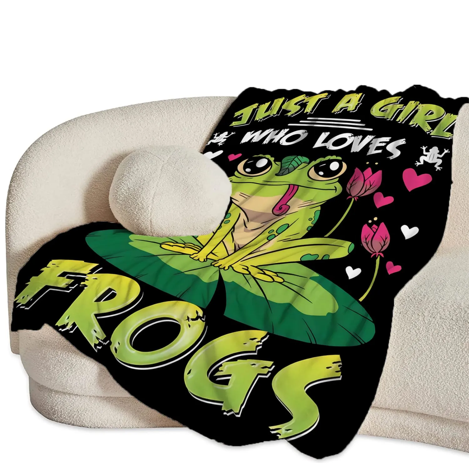 Just A Girl Who Loves Frogs Blanket Soft Warm Cozy Frog Lotus Throw Blanket Fuzzy Plush Fleece Lightweight Flannel Blankets Gift for Adult Women Girl Boy 50"x40"