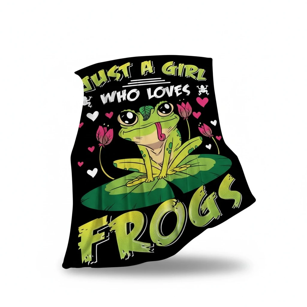 Just A Girl Who Loves Frogs Blanket Soft Warm Cozy Frog Lotus Throw Blanket Fuzzy Plush Fleece Lightweight Flannel Blankets Gift for Adult Women Girl Boy 50"x40"