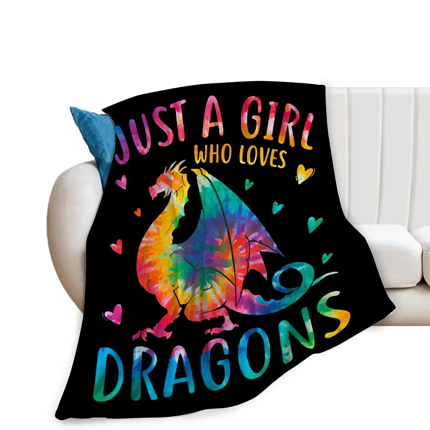 Just A Girl Who Loves Dragons Blanket Soft Warm Cozy Colorful Dragon Throw Blankets for Boys Girls Fuzzy Plush Blanket Fleece Lightweight Flannel Kid Adults Gift for Bed Couch Sofa 50"x40"