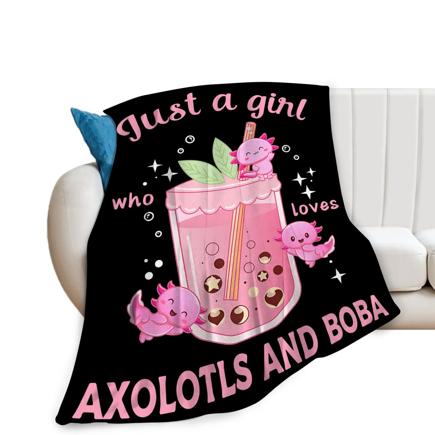 Axolotl Blanket Soft Warm Cozy Just A Girl Who Loves Axolotls Throw Blanket Fuzzy Plush Fleece Lightweight Flannel Blankets Axolotl Stuff Decor Gift for Adult Women Men Girl Boy 50"x40"
