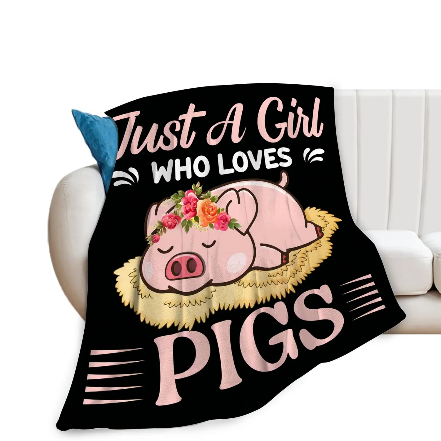 Just A Girl Who Loves Pigs Blanket Soft Warm Cozy Sleep Pig Throw Blanket Fuzzy Plush Fleece Lightweight Flannel Blankets Pig Stuff Decor Gift for Adult Women Men Girl Boy 50"x40"