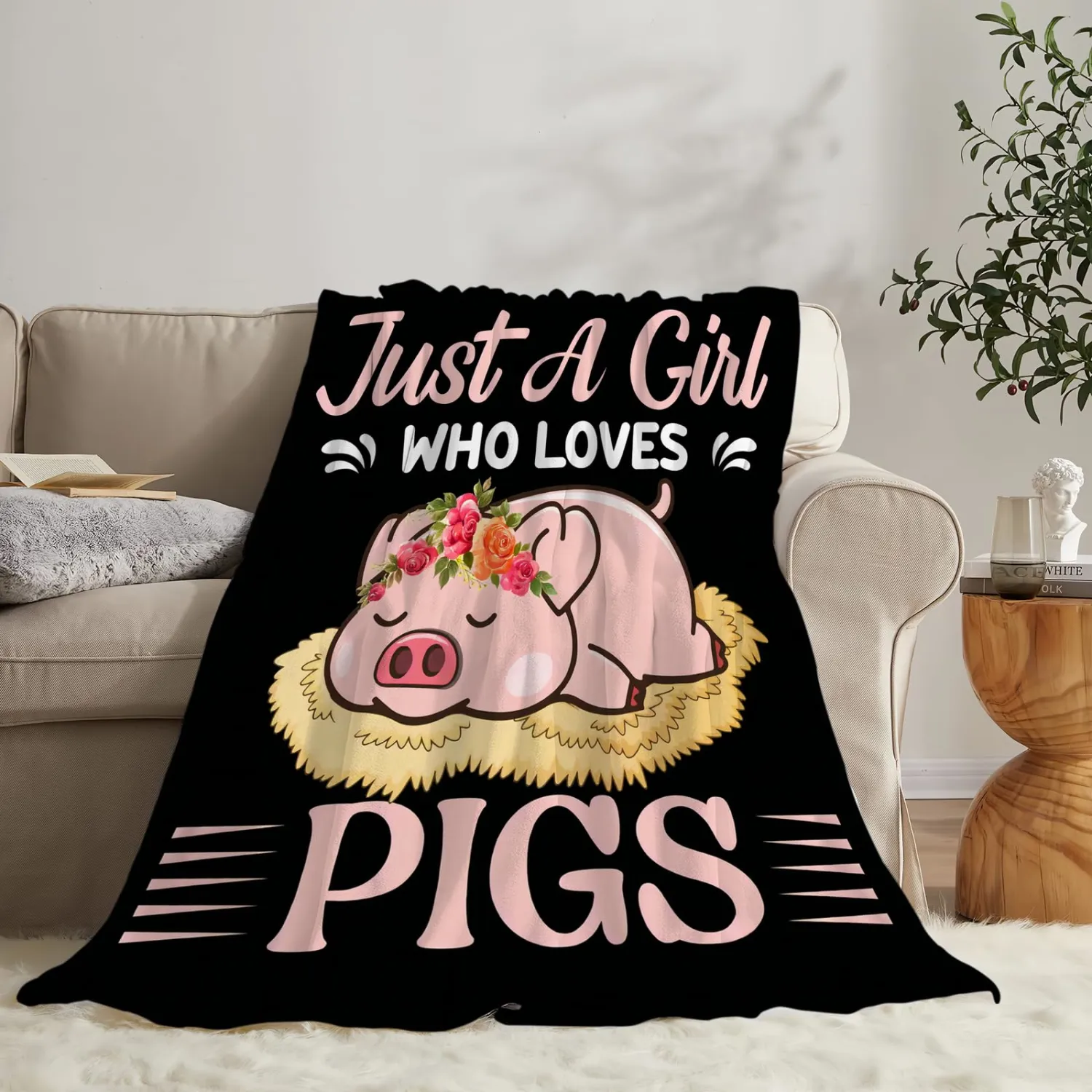 Just A Girl Who Loves Pigs Blanket Soft Warm Cozy Sleep Pig Throw Blanket Fuzzy Plush Fleece Lightweight Flannel Blankets Pig Stuff Decor Gift for Adult Women Men Girl Boy 50"x40"