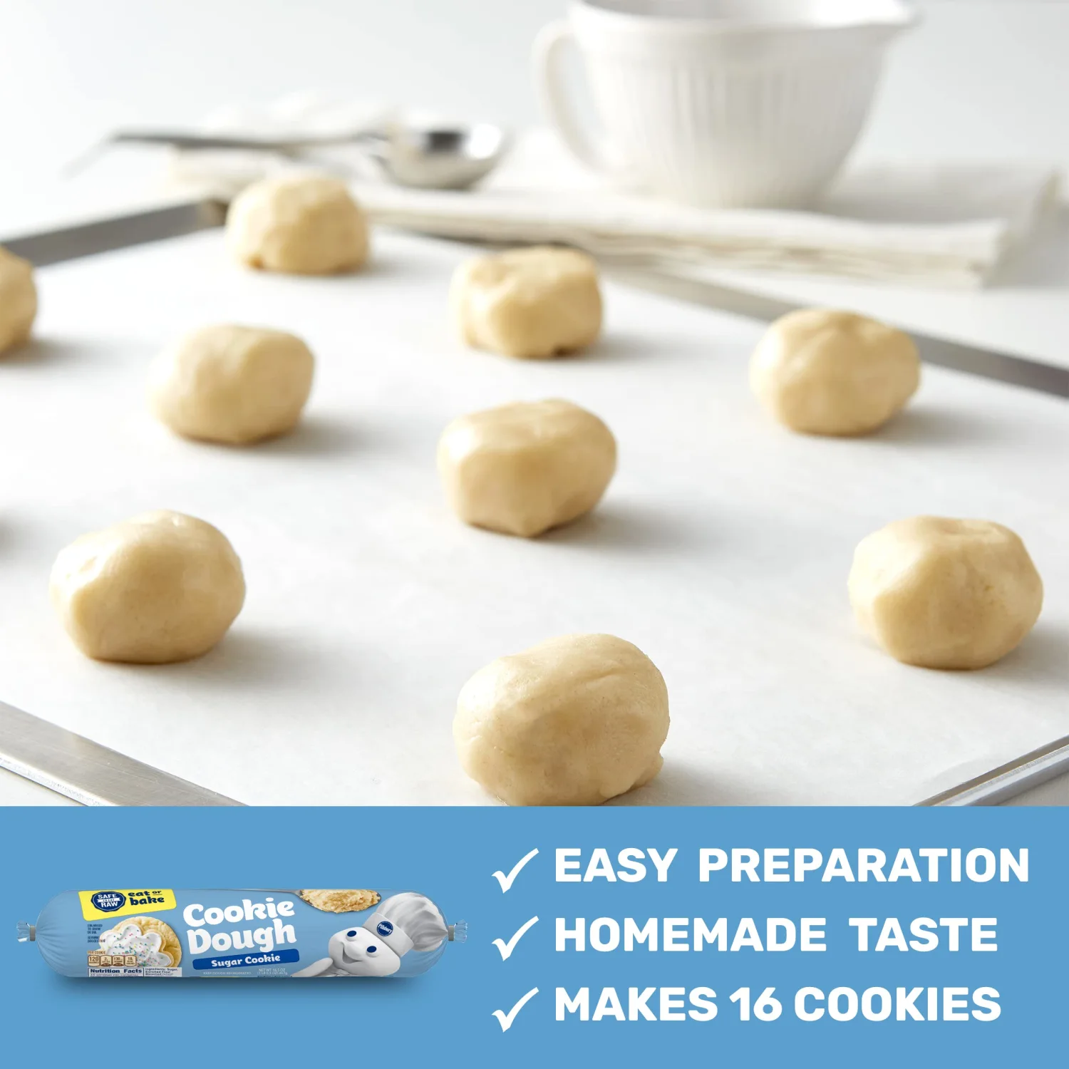 Pillsbury Ready To Bake Refrigerated Cookie Dough, Sugar Cookie, 16.5 oz
