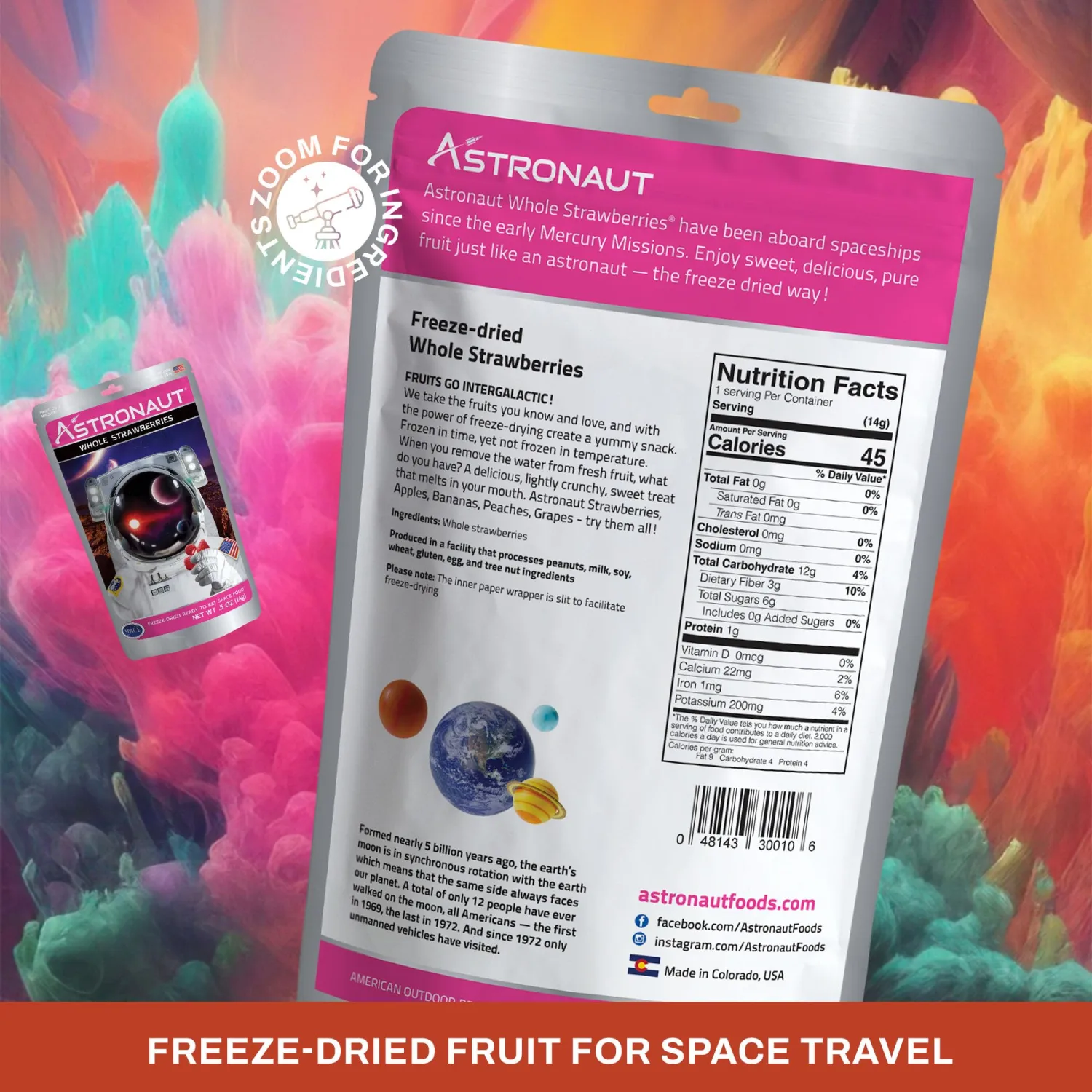 Astronaut Foods Freeze-Dried Whole Strawberries, 6 pack