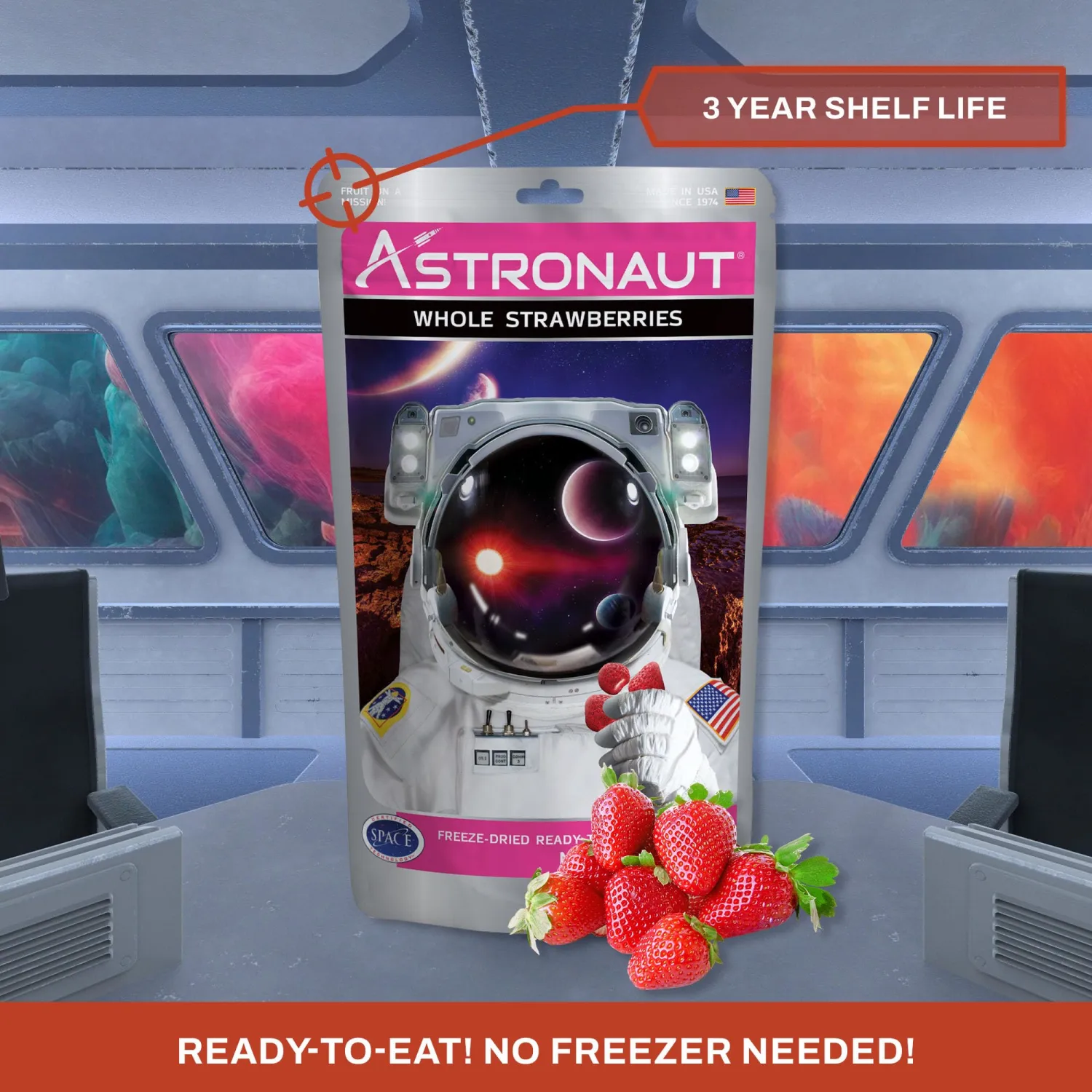 Astronaut Foods Freeze-Dried Whole Strawberries, 6 pack
