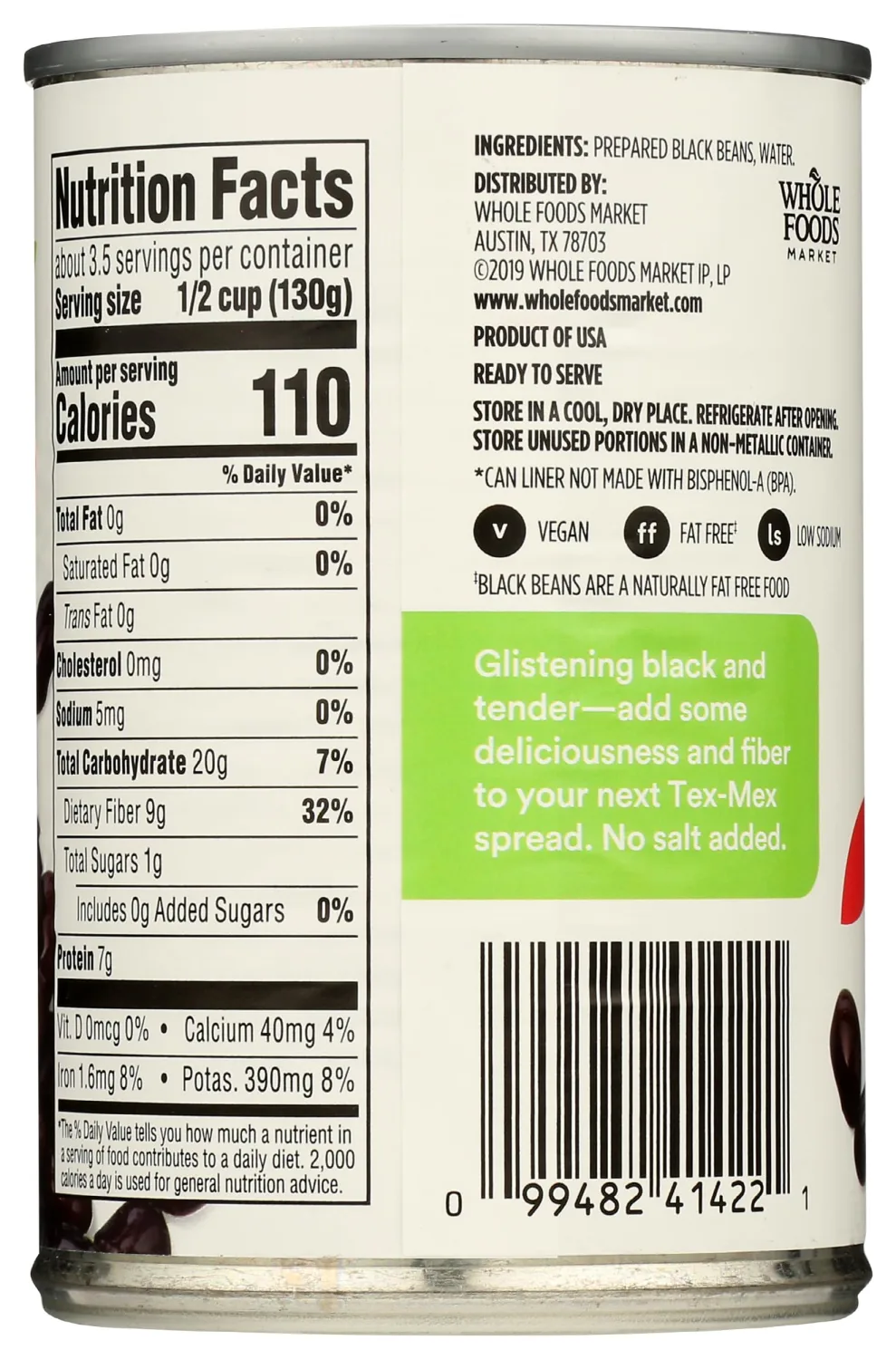 365 by Whole Foods Market, Unsalted Black Beans, 15 Ounce