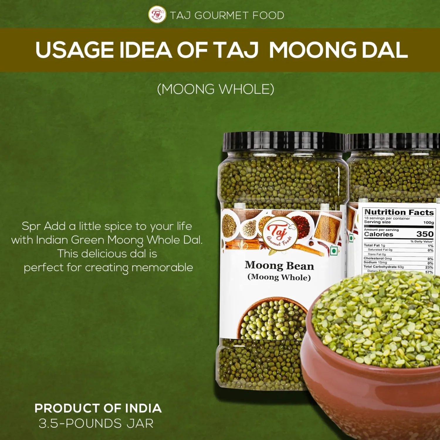 TAJ Moong Whole 4-Pounds (Sprout Ready) Whole Mung Beans