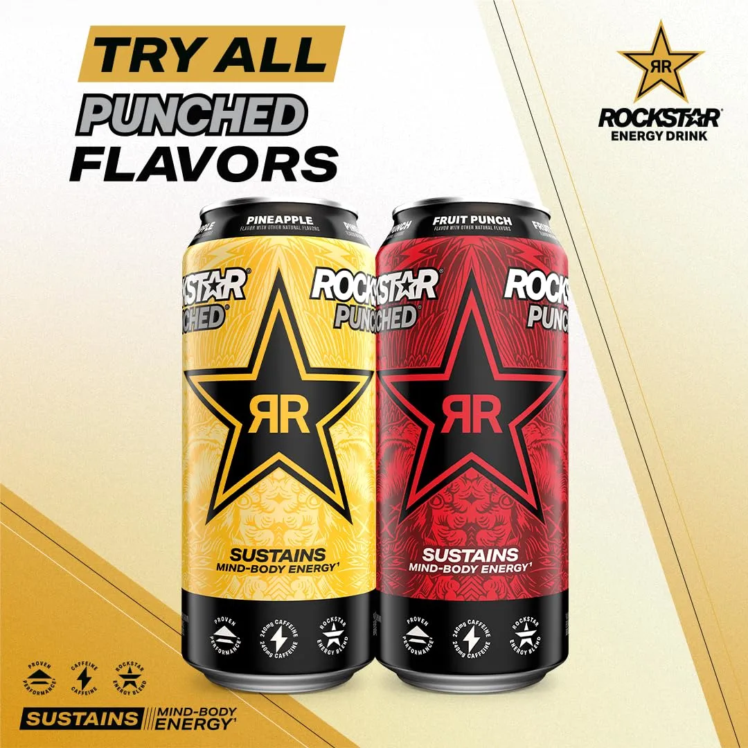 Rockstar Energy Drink Punched Strawberry Peach, 16oz Cans (12 Pack)
