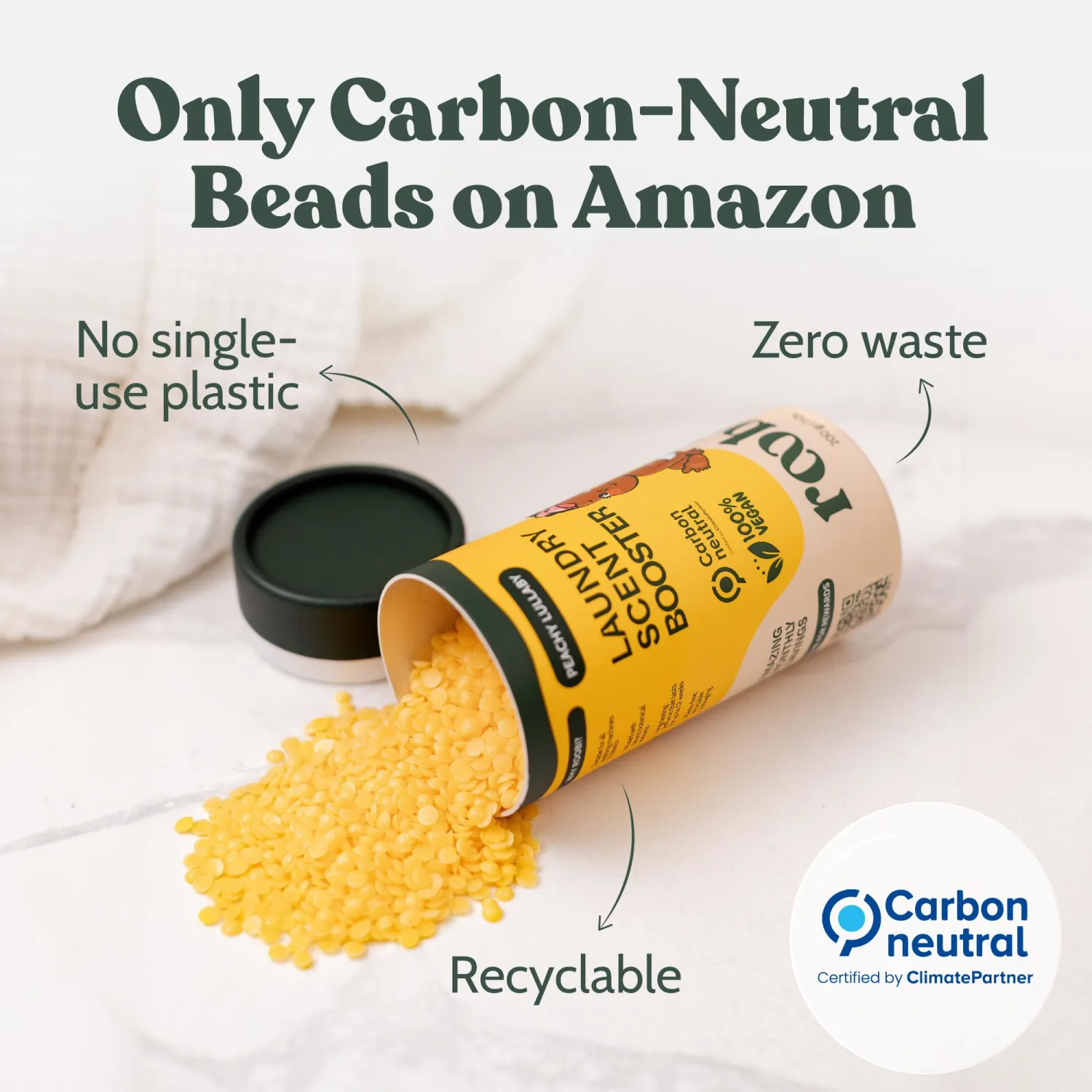 Roobi Sustainable Laundry Scent Booster. Peachy Lullaby Fragrance Beads. Specially Formulated for Baby's Sensitive Skin. Up to 20 Washing Cycles. Carbon Neutral, 100% Vegan.