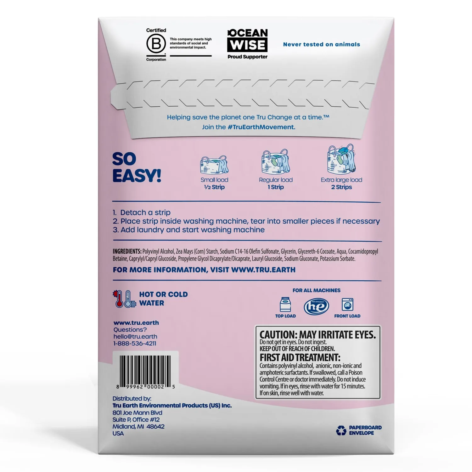 Tru Earth Hypoallergenic Baby Laundry Detergent Sheets/Eco-Strips for Sensitive Skin, 32 Count, Up to 64 Loads: Fragrance Free Detergent for Newborn, Infants, Toddlers, Children, Baby Clothes
