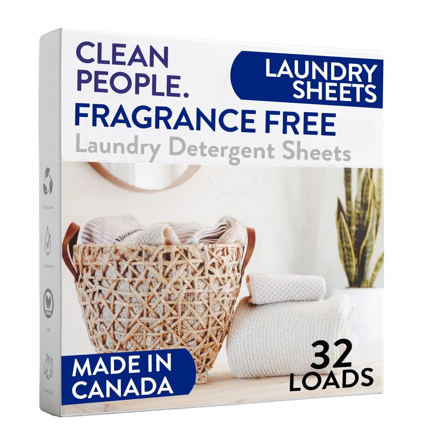 The Clean People Fragrance Free Laundry Detergent Sheets - Laundry Soap - Ultra Concentrated, Recyclable Packaging, Stain Fighting - Fragrance Free, 32 Pack