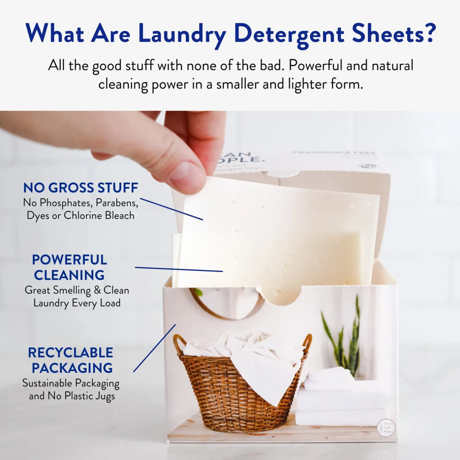 The Clean People Fragrance Free Laundry Detergent Sheets - Laundry Soap - Ultra Concentrated, Recyclable Packaging, Stain Fighting - Fragrance Free, 32 Pack