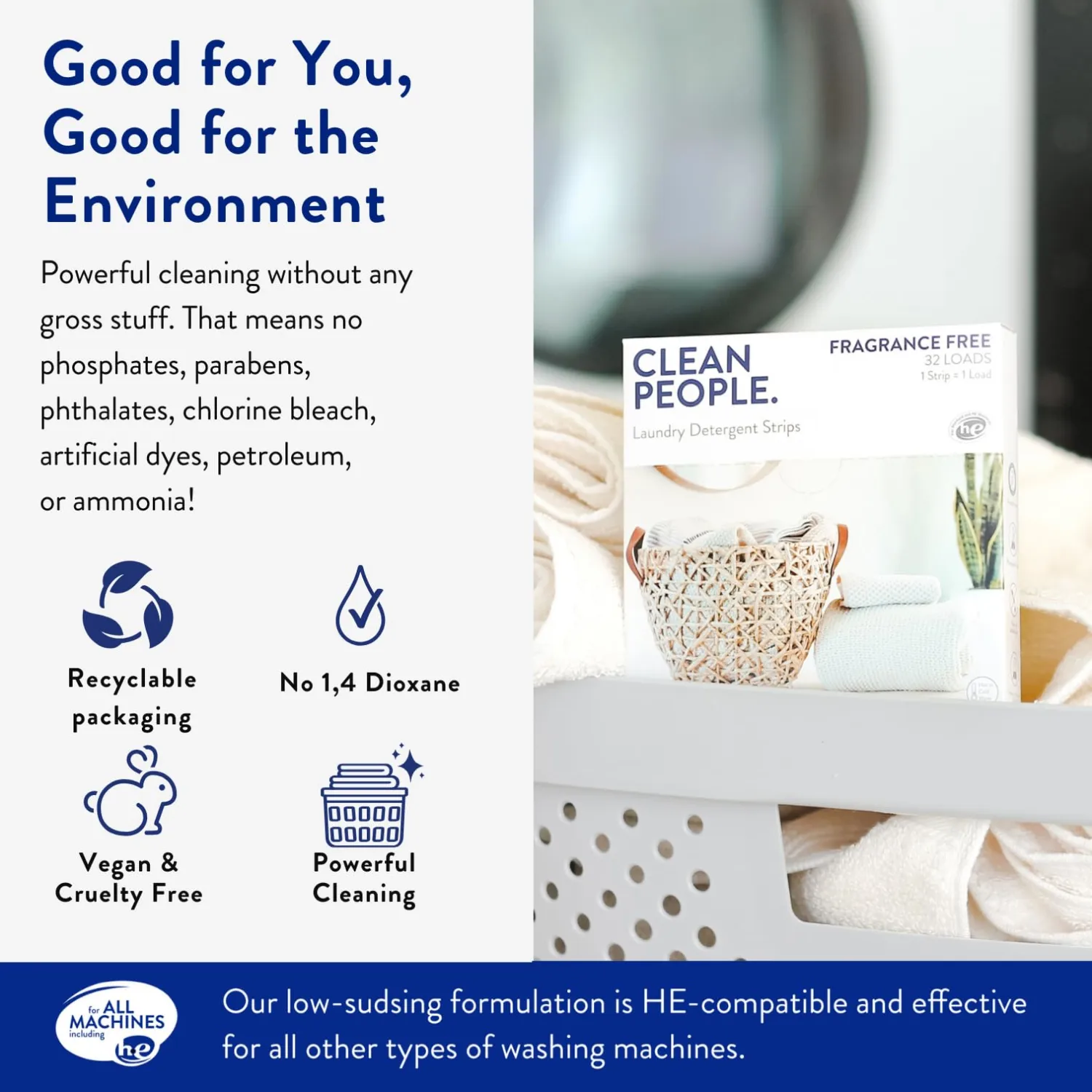 The Clean People Laundry Detergent Sheets - Laundry Soap - Ultra Concentrated, Recyclable Packaging, Stain Fighting - Peppermint, 32 Pack