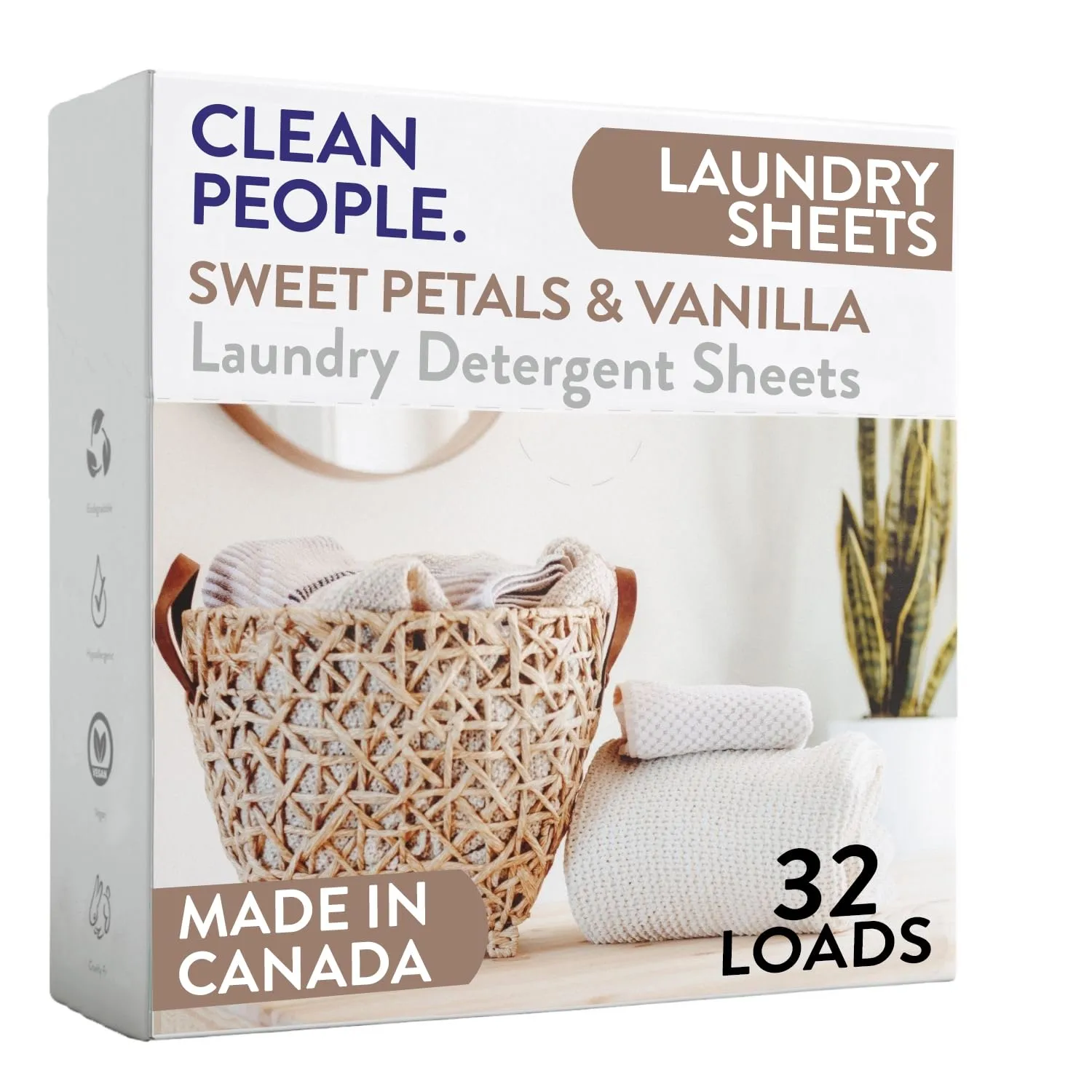The Clean People Laundry Detergent Sheets - Laundry Soap - Ultra Concentrated, Recyclable Packaging, Stain Fighting - Sweet Petals & Vanilla, 32 Pack