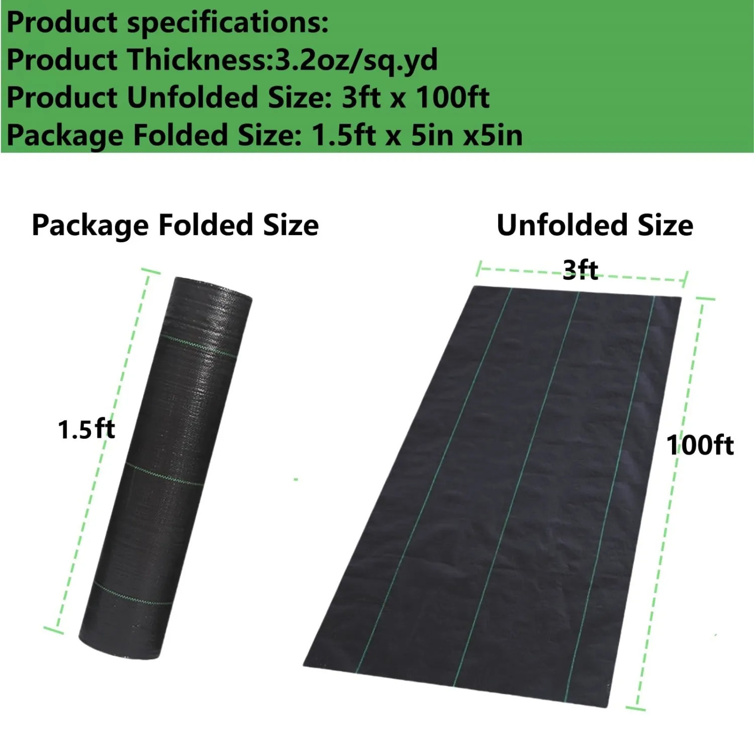 3ftx100ft Weed Barrier Landscape Fabric Heavy Duty, Weed Gardening Ground Cover Mat, Weed Control Garden Cloth, Woven Geotextile Fabric for Underlayment, Commercial Driveway Fabric, Black