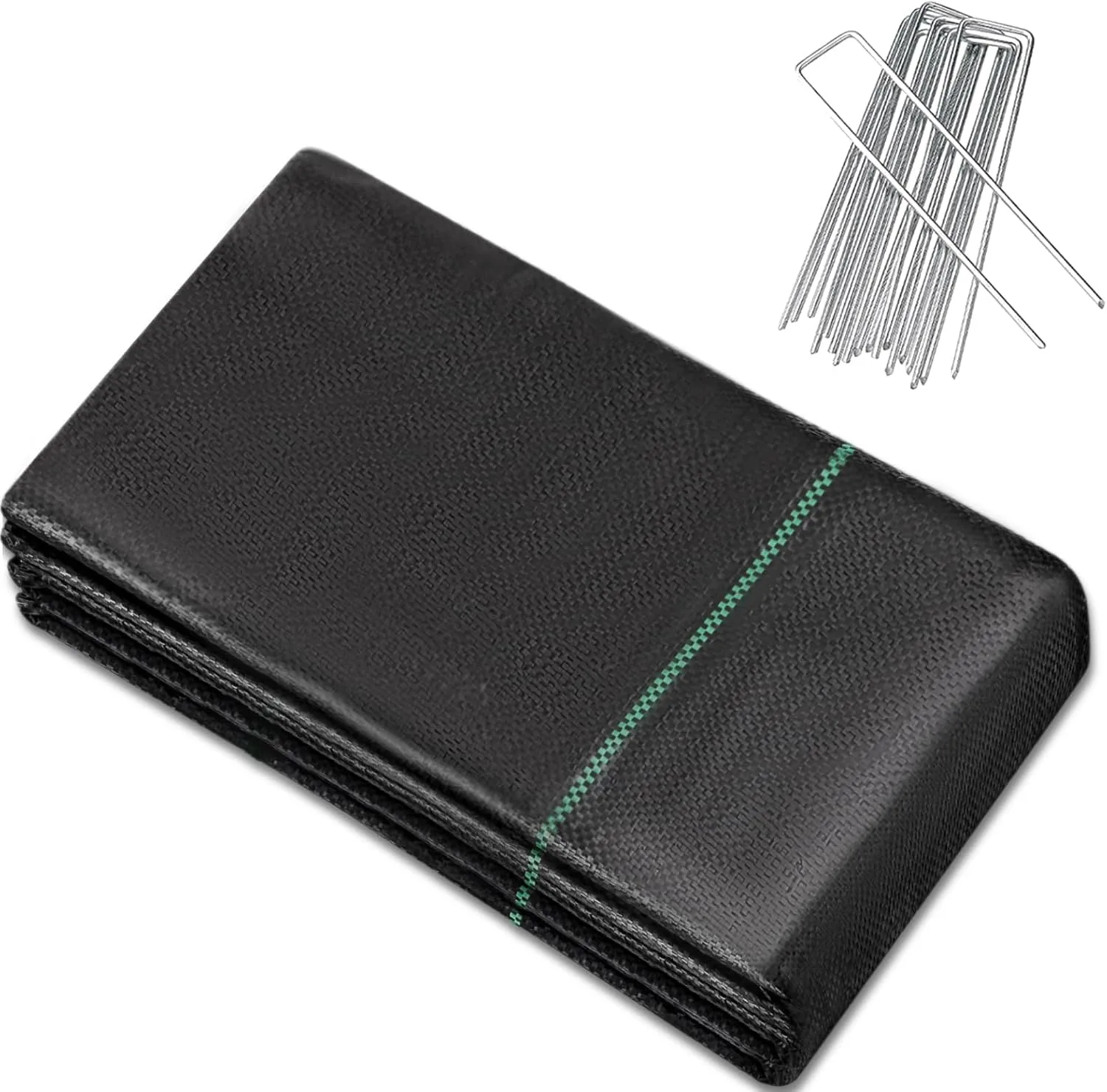 8 Garden Stakes + 1.4ftx50ft Weed Barrier Landscape Fabric Heavy Duty, Weed Gardening Ground Cover Mat, Weed Control Garden Cloth, Woven Geotextile Fabric for Underlayment, Commercial Driveway Fabric