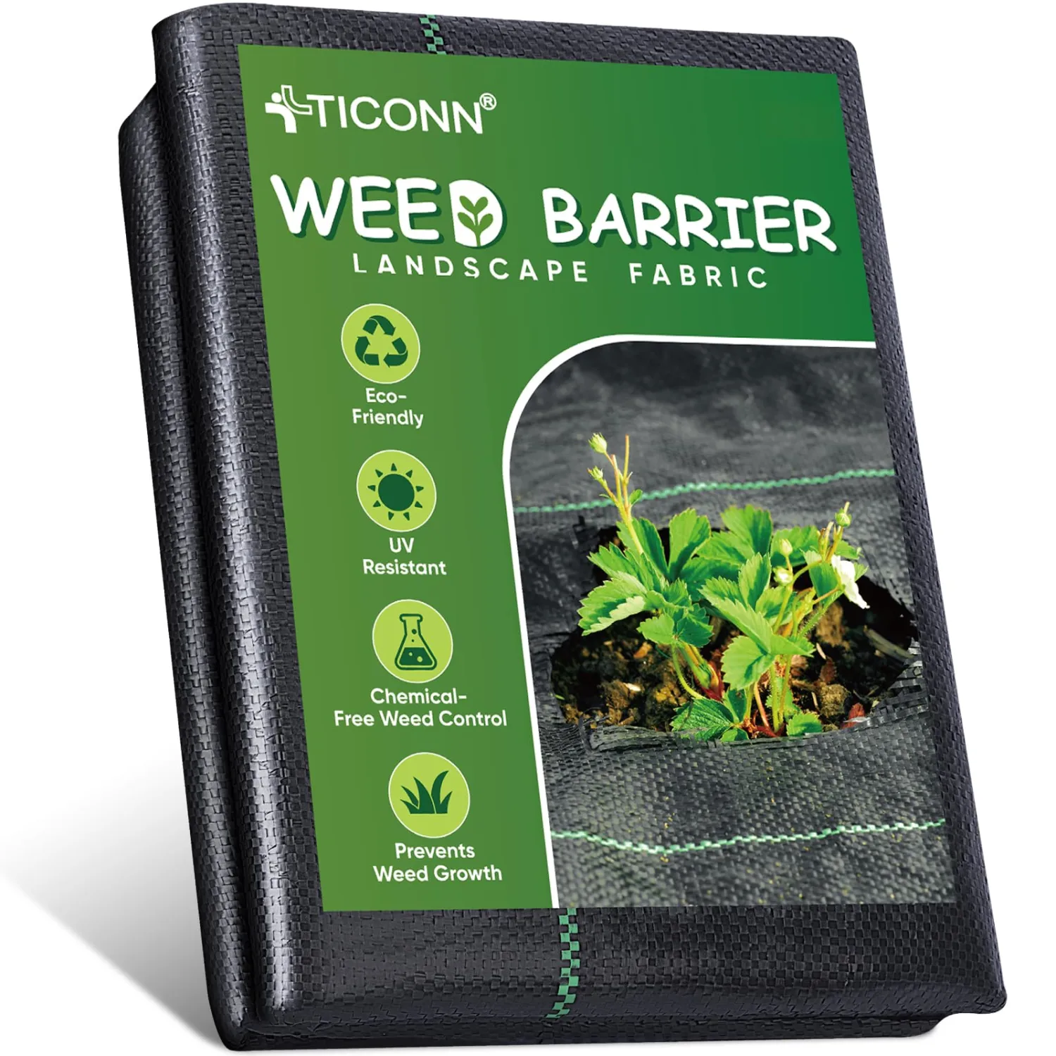 TICONN 3Ft x 50Ft Weed Barrier Landscape Fabric, 3.2Oz Weed Barrier Fabric Heavy Duty, Weed Barrier for Garden and Vegetable Cultivation, Landscaping Fabric, Geotextile Fabric for Driveway (1PK)