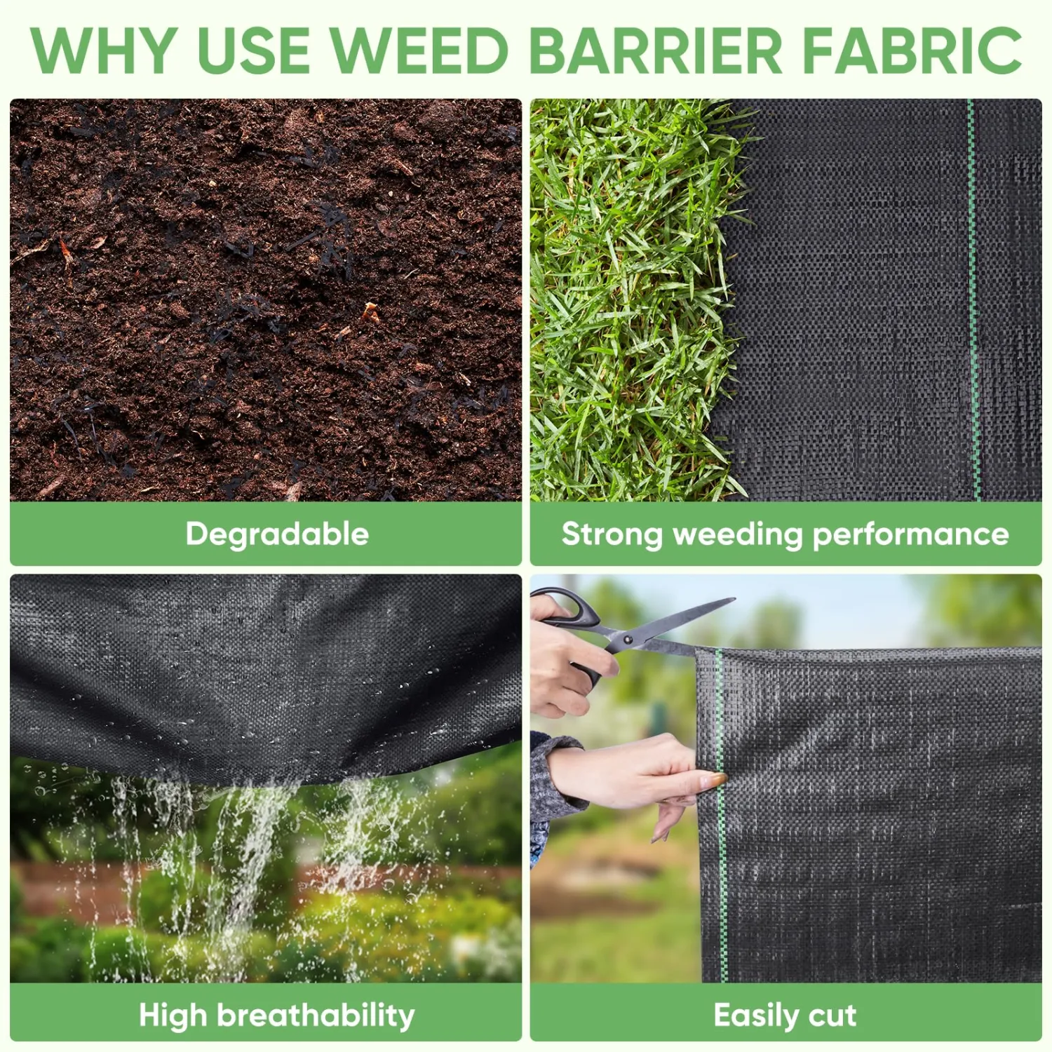 TICONN 3Ft x 50Ft Weed Barrier Landscape Fabric, 3.2Oz Weed Barrier Fabric Heavy Duty, Weed Barrier for Garden and Vegetable Cultivation, Landscaping Fabric, Geotextile Fabric for Driveway (1PK)