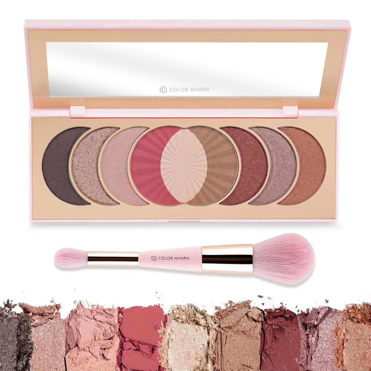 Color Nymph 9 Colors Eyeshadows Makeup Palettes, Highlighter Bronzer Blush Face Palettes, High-Pigment & Long Wearing Travel Makeup Pallet with Mirror, Dual-ended Brush, Make Up Gift for Women Girls