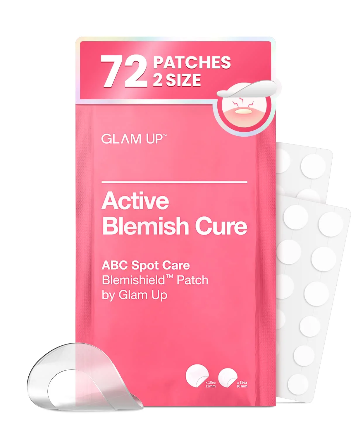 GLAM UP Hydrocolloid Blemish Pimple Zit Patches - Invisible Ultra Thin Spot Cover Stickers for Face and Skin, Strong Water-proof and Adhesive Overnight Thin & Invisible (72 Count / 2 Sizes)