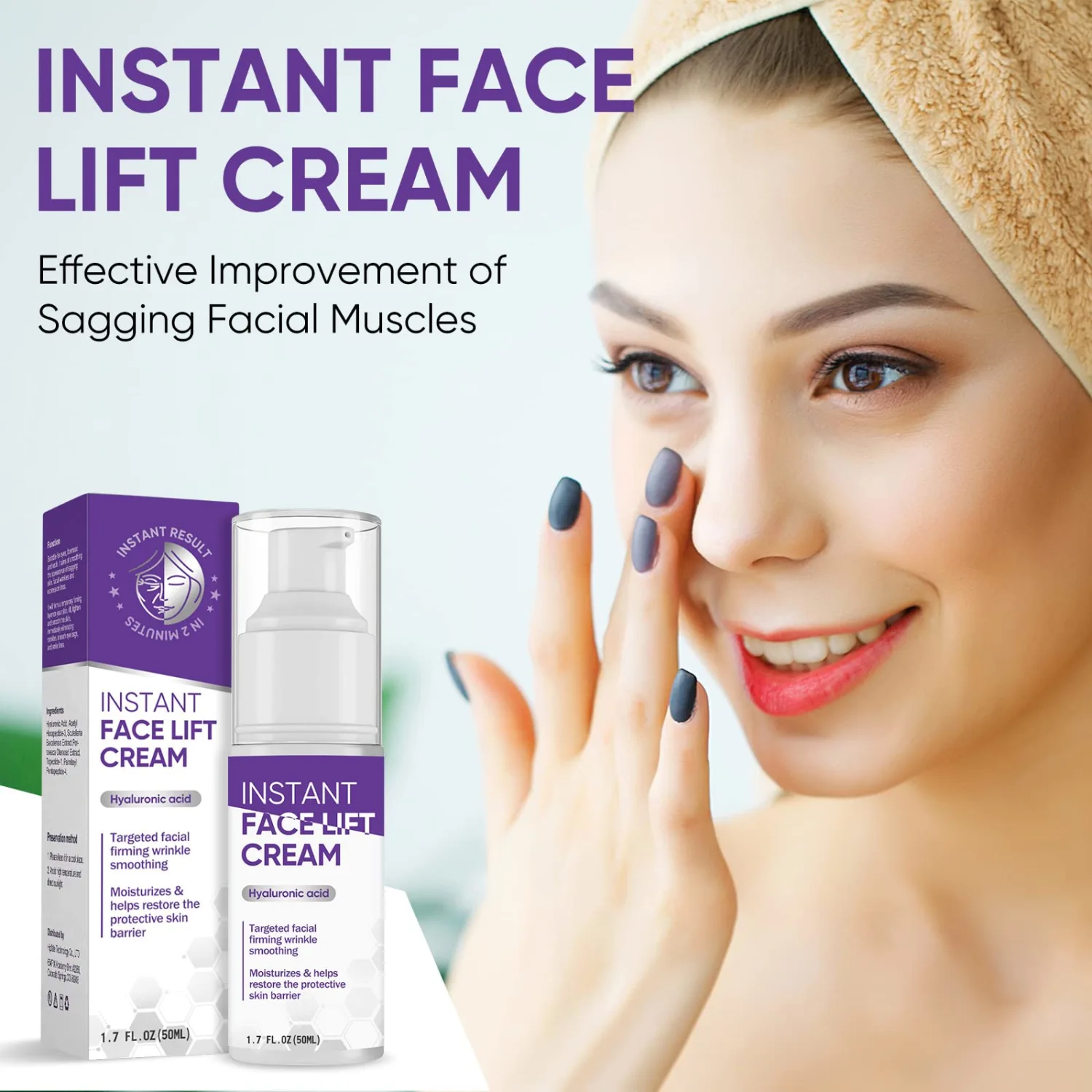 MOSKILA Instant Face Lift Cream, 2-Minute Temporary Skin Tightening Cream, Smoothing Fine Lines and Wrinkles for Face and Neck, 1.7Fl Oz