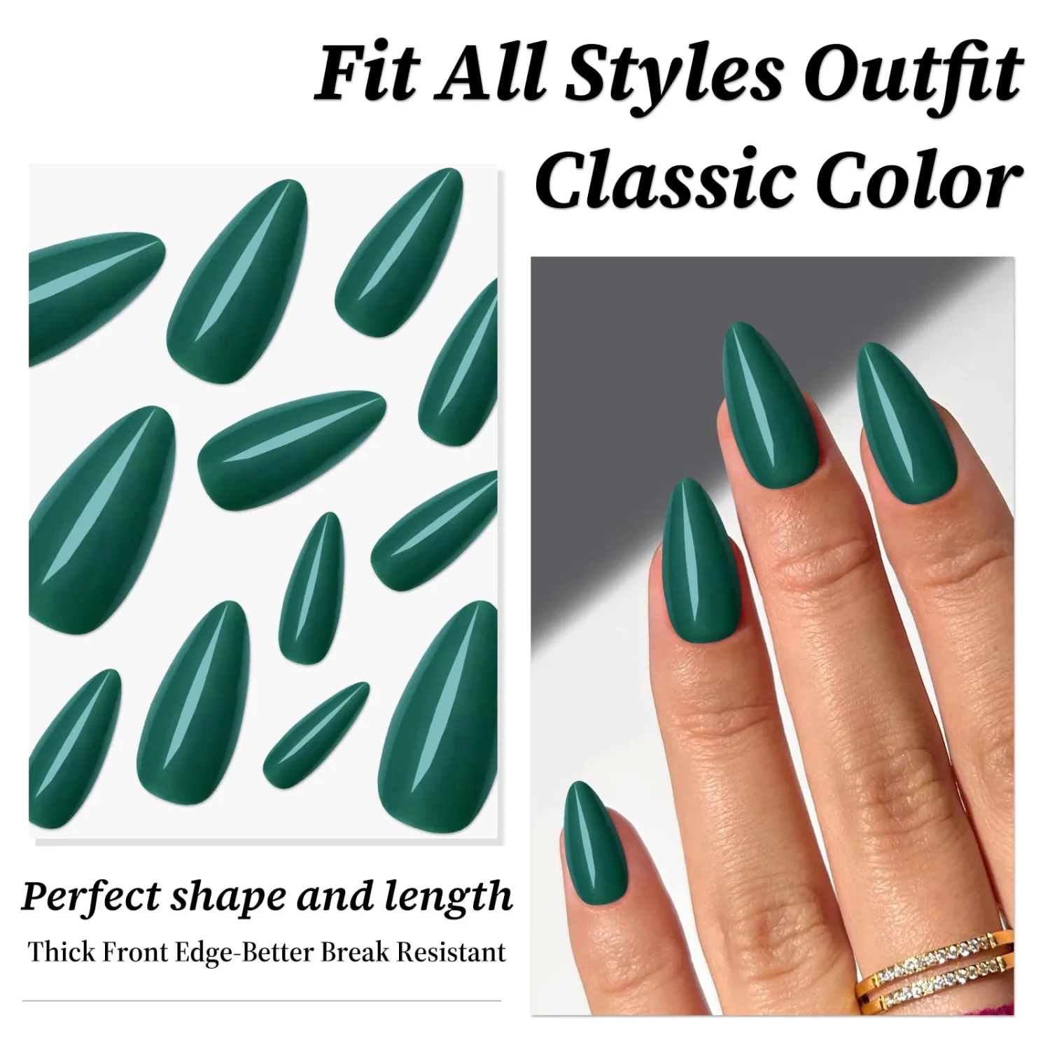 240PC Green Almond Press on Nails Medium Fake Nails Press ons, False Acrylic Nails Press on Nails Almond Glue on Nails Artificial Nail Tips Fingernails Stick on Nails with Glue&Adhesive Tabs