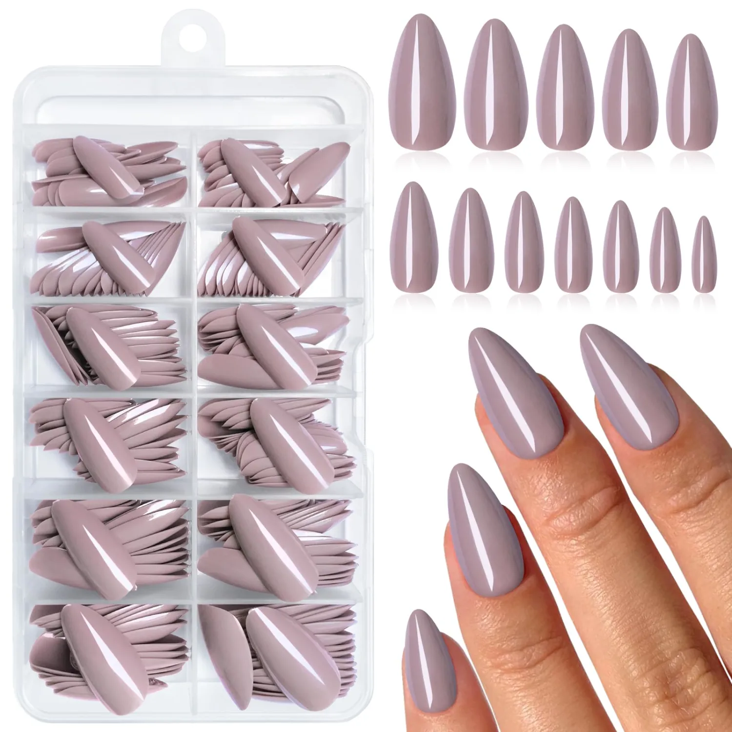 240PC Purple Almond Press on Nails Medium Fake Nails Press ons, False Acrylic Nails Press on Nails Almond Glue on Nails Artificial Nail Tips Fingernails Stick on Nails with Glue&Adhesive Tab