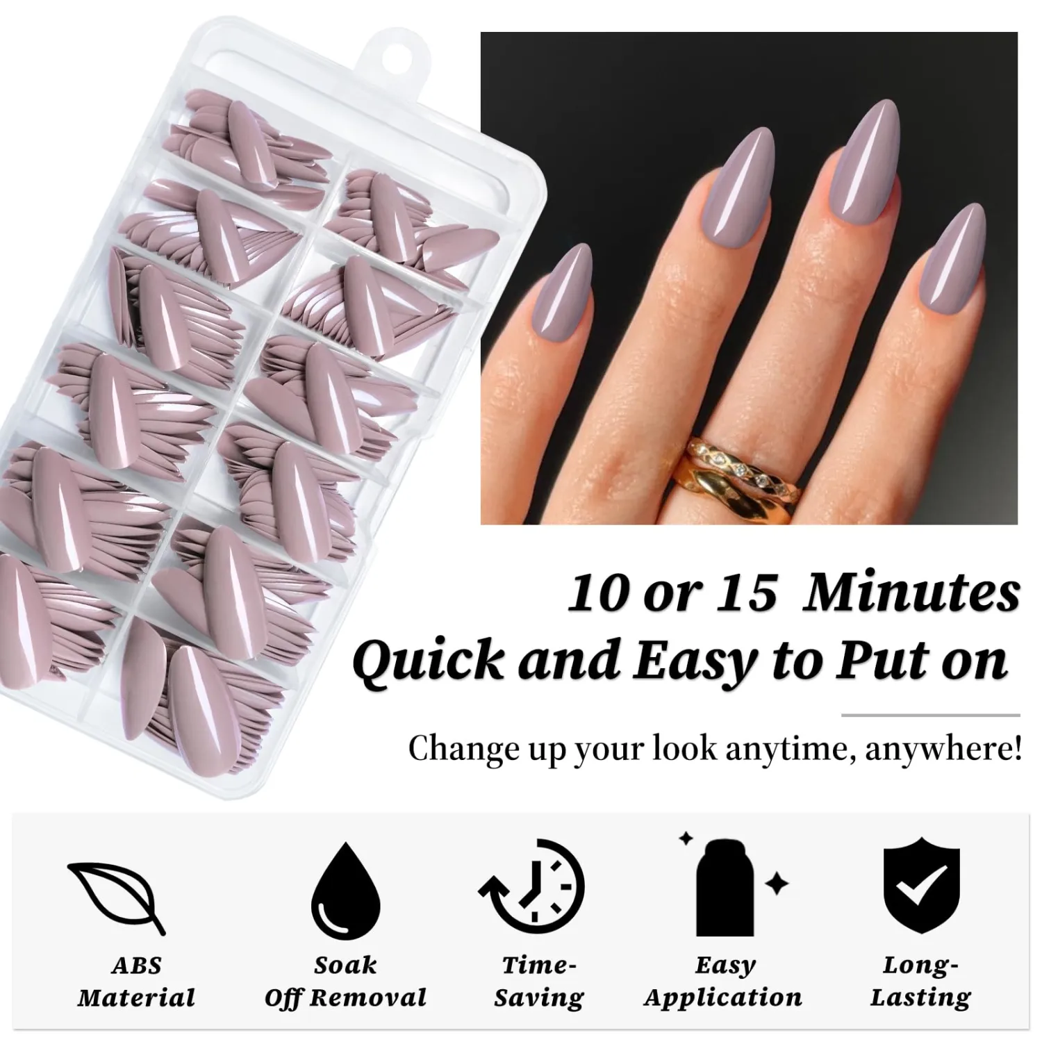 240PC Purple Almond Press on Nails Medium Fake Nails Press ons, False Acrylic Nails Press on Nails Almond Glue on Nails Artificial Nail Tips Fingernails Stick on Nails with Glue&Adhesive Tab