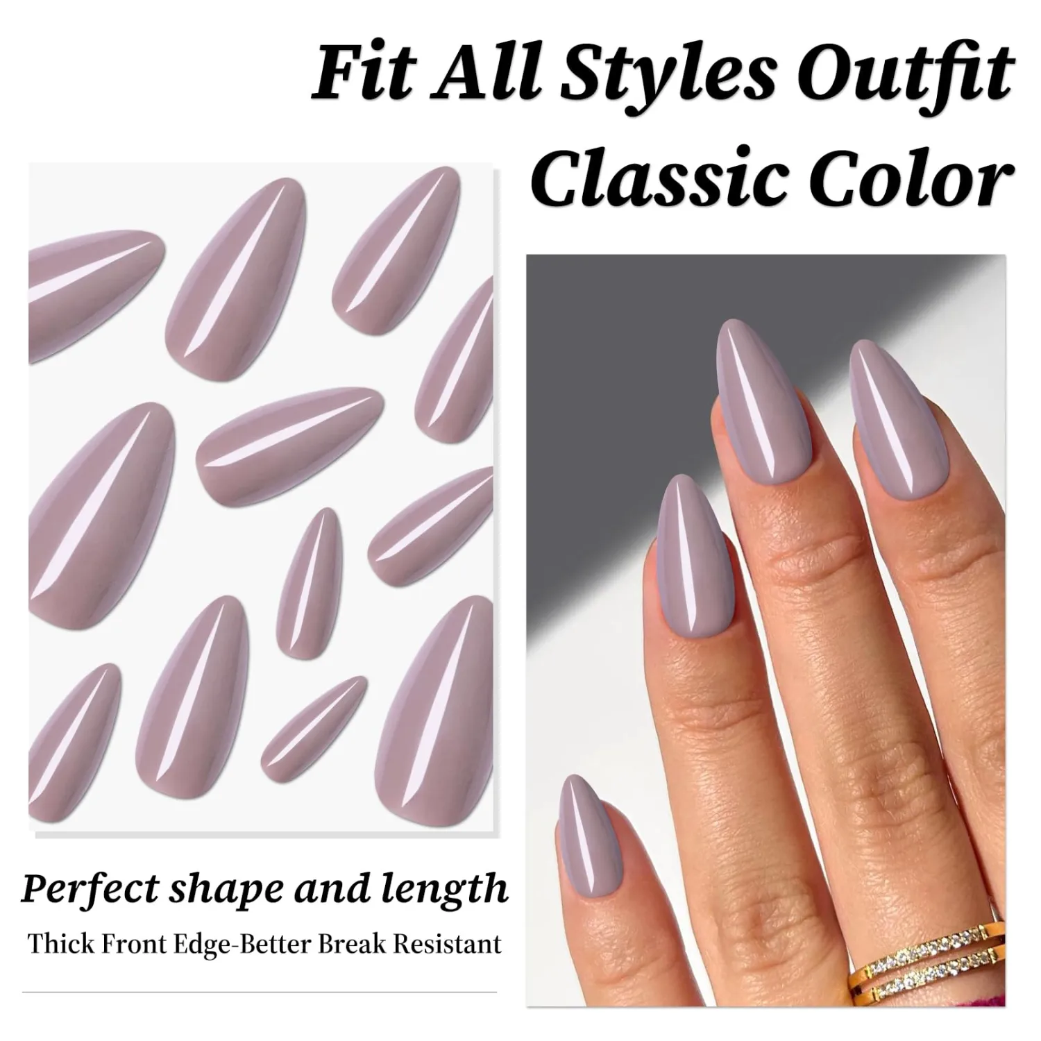 240PC Purple Almond Press on Nails Medium Fake Nails Press ons, False Acrylic Nails Press on Nails Almond Glue on Nails Artificial Nail Tips Fingernails Stick on Nails with Glue&Adhesive Tab