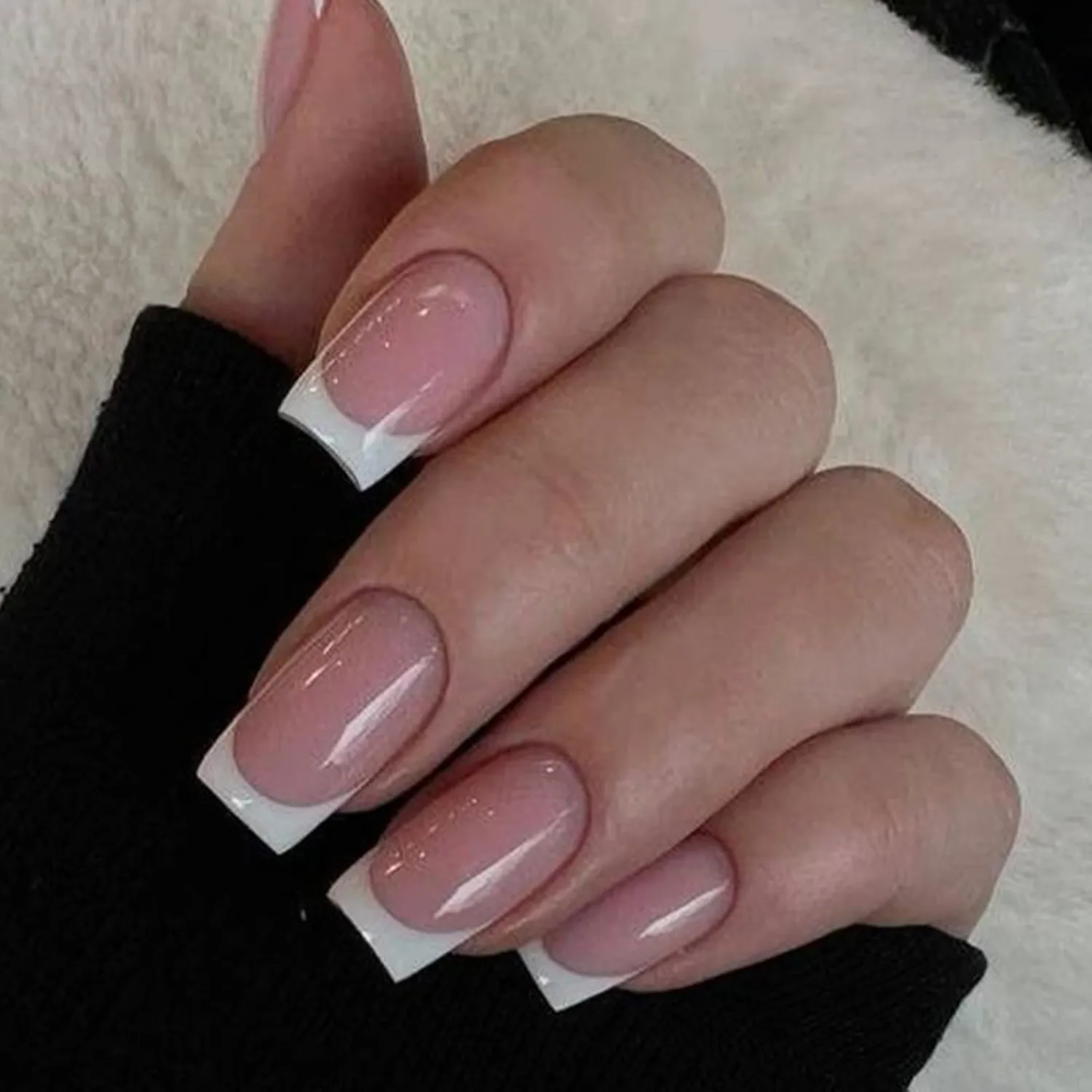 Modelones French Press on Nails, Short Square Fake Nails, Reusable Nail Kit with Nail Glue Adhesive Tabs Mini Nail File, Nails Press Ons 32Pcs 16 Sizes