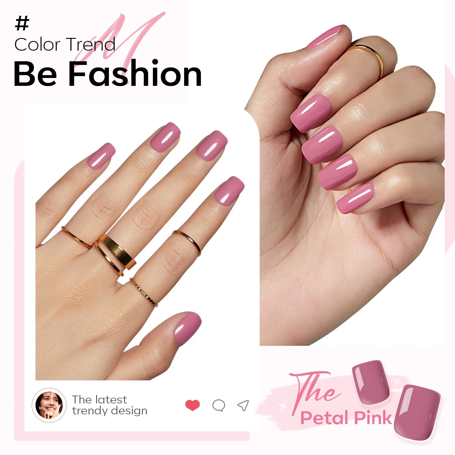 Modelones Petal Pink Press on Nails, Short Square Fake Nails, Reusable Nail Kit with Nail Glue Adhesive Tabs Mini Nail File, Spring Easter Nails Press Ons 32Pcs 16 Sizes, Women Girl Gift