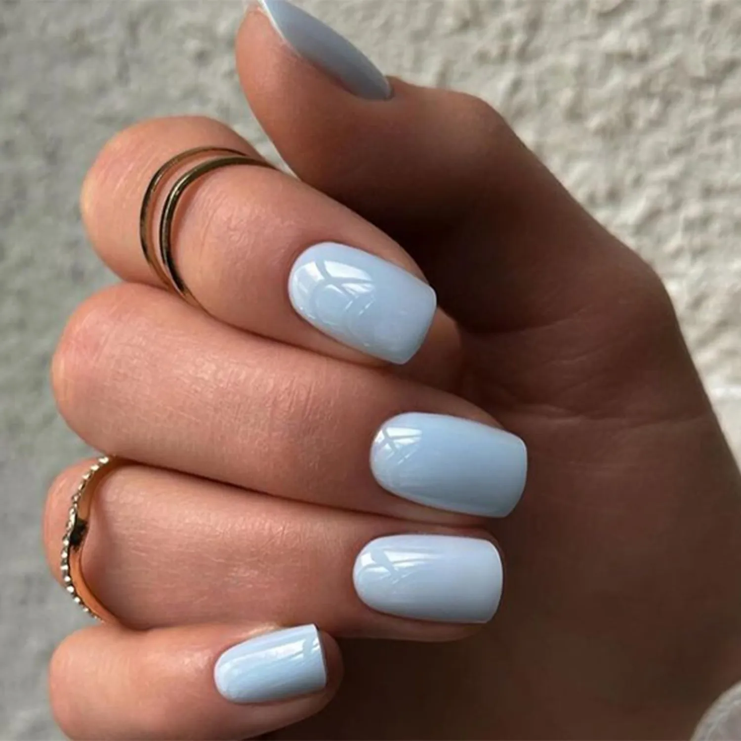 Modelones 32Pcs Baby Blue Press on Nails, Short Square Fake Nails, Reusable Nail Kit with Nail Glue Adhesive Tabs Mini Nail File, Nails Press Ons 16 Sizes, Women Girl Gift