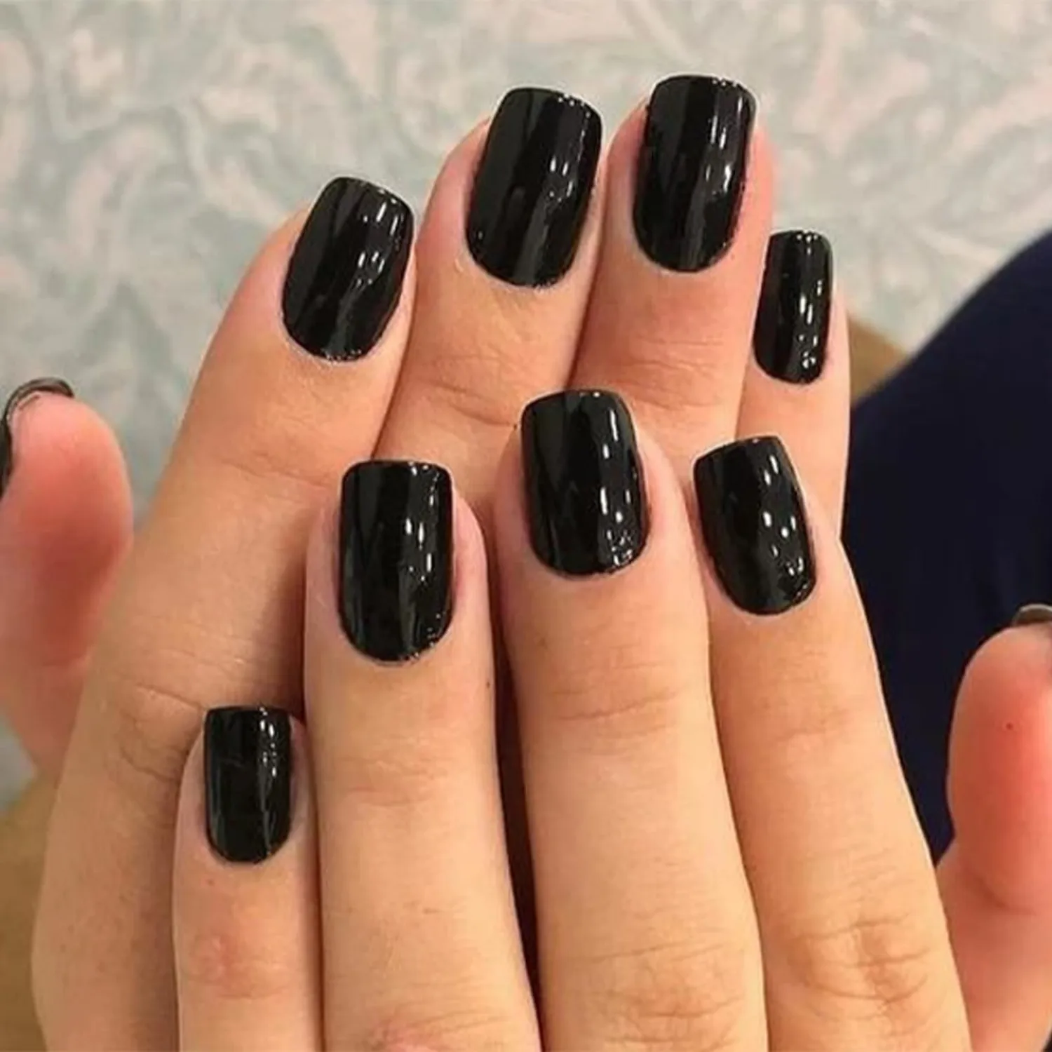 Modelones 32Pcs Black Press on Nails, Short Square Fake Nails, Reusable Nail Kit with Nail Glue Adhesive Tabs Mini Nail File, Nails Press Ons 16 Sizes, Women Girl Gift
