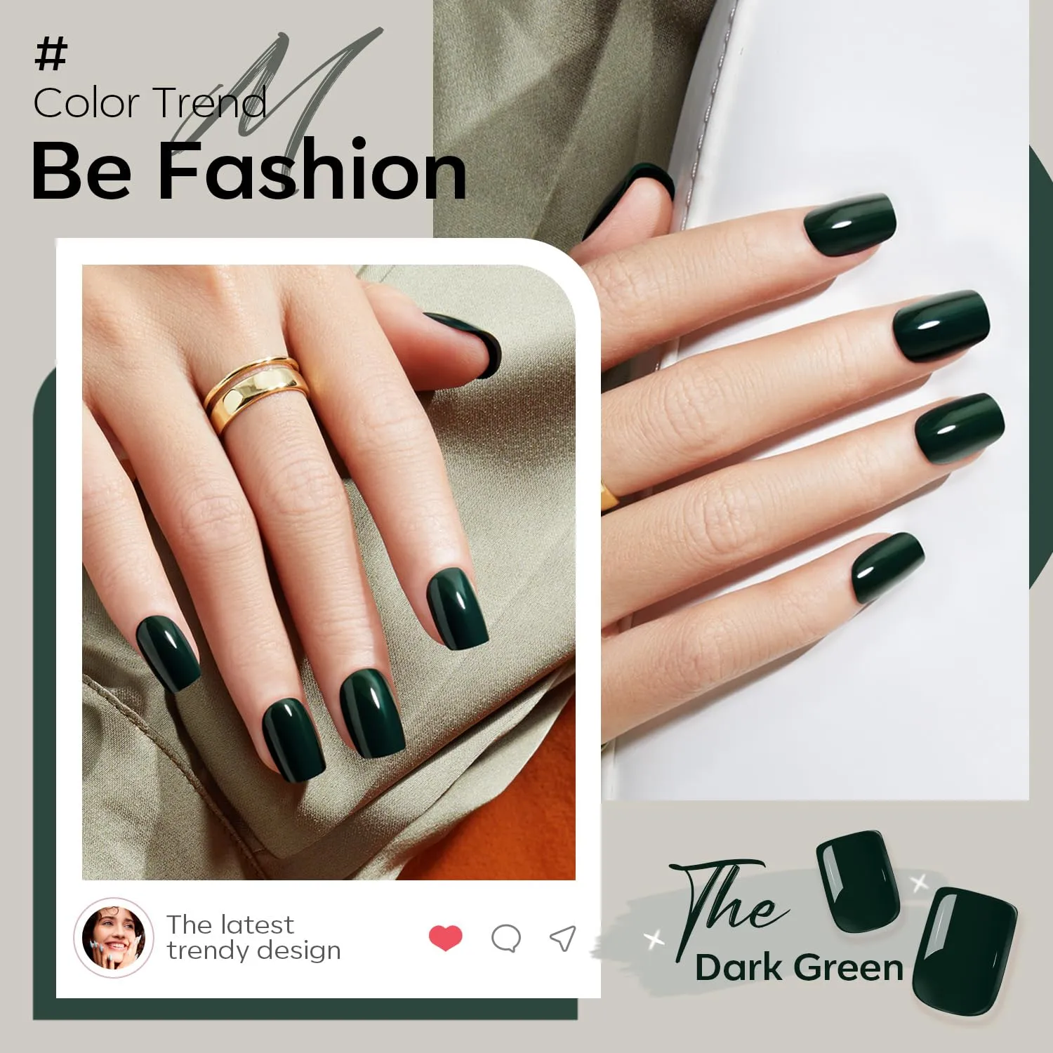 Modelones Dark Green Press on Nails, Short Square Fake Nails, Reusable Nail Kit with Nail Glue Adhesive Tabs Mini Nail File, Nails Press Ons 32Pcs 16Sizes, Women Girl Gift