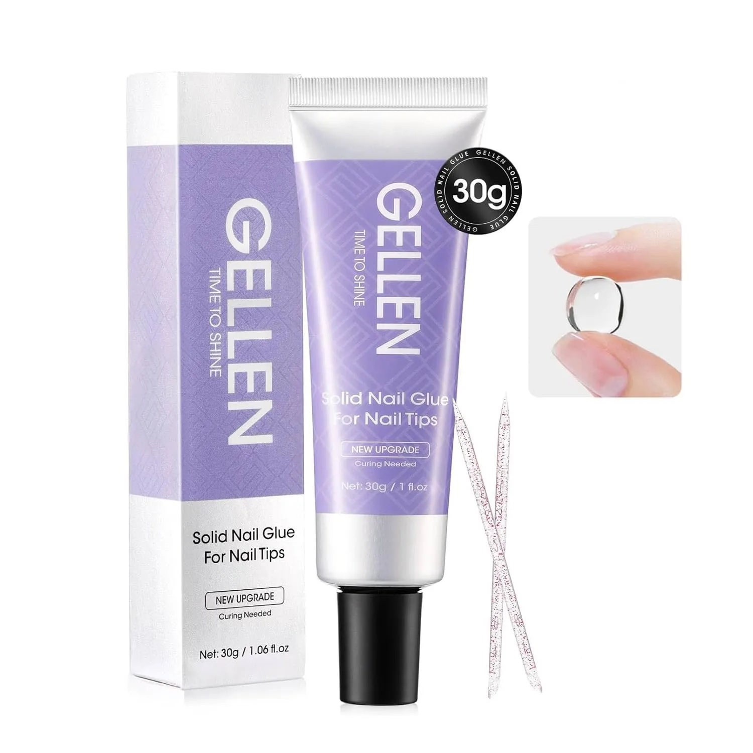 Gellen Solid Nail Glue for Press On & Acrylic Nails, Clear 3D Sculpture Gel Super Strong, UV/LED Cured, 30g