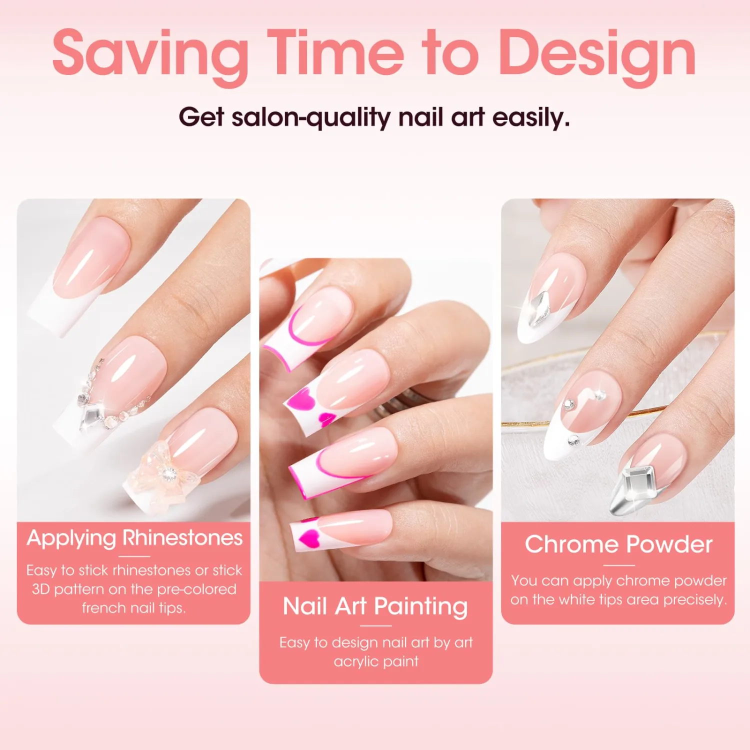 Gellen French Tip Nails, 150 pcs Long Square Pink French Tip Press on Nails, French Tip Gel Nails for DIY Nail Art